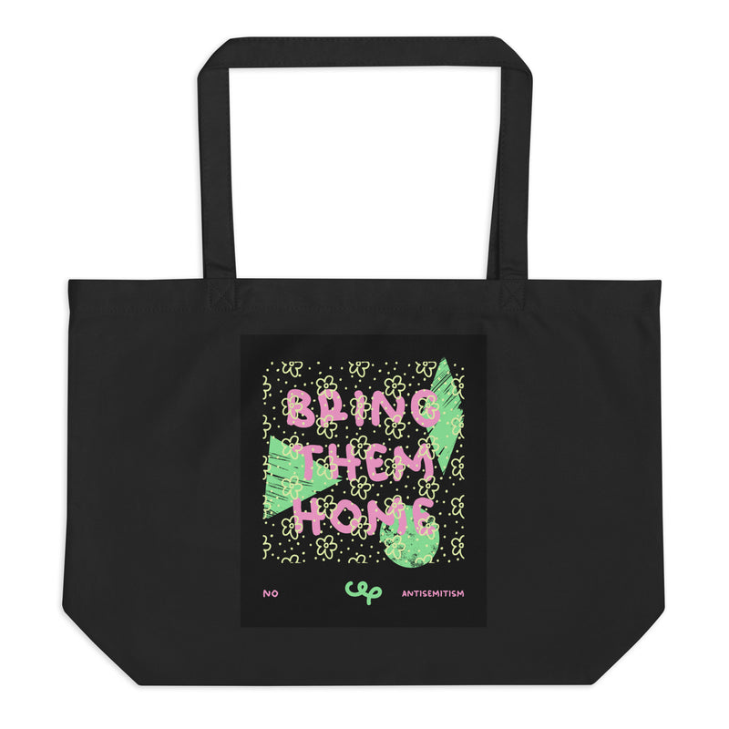 Bring Them Home | Pink-Green Doodle | Large Organic Tote Bag