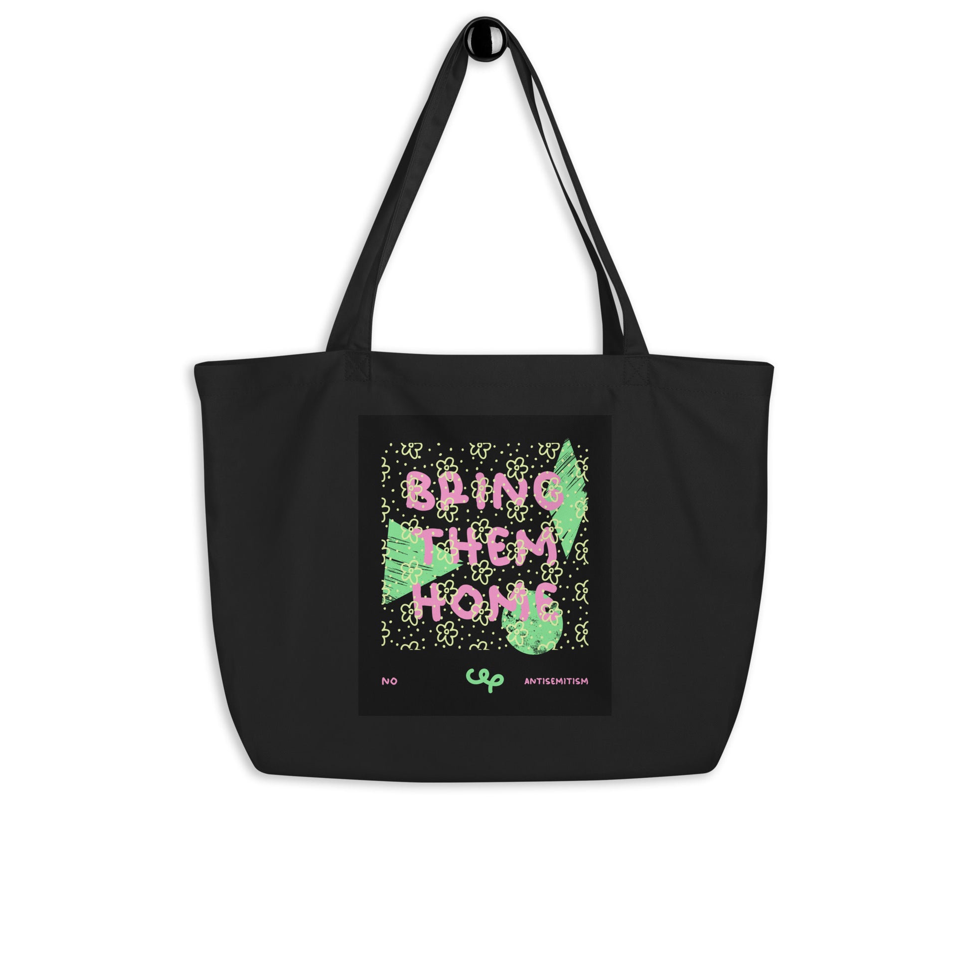 Bring Them Home | Pink-Green Doodle | Large Organic Tote Bag Jouparty