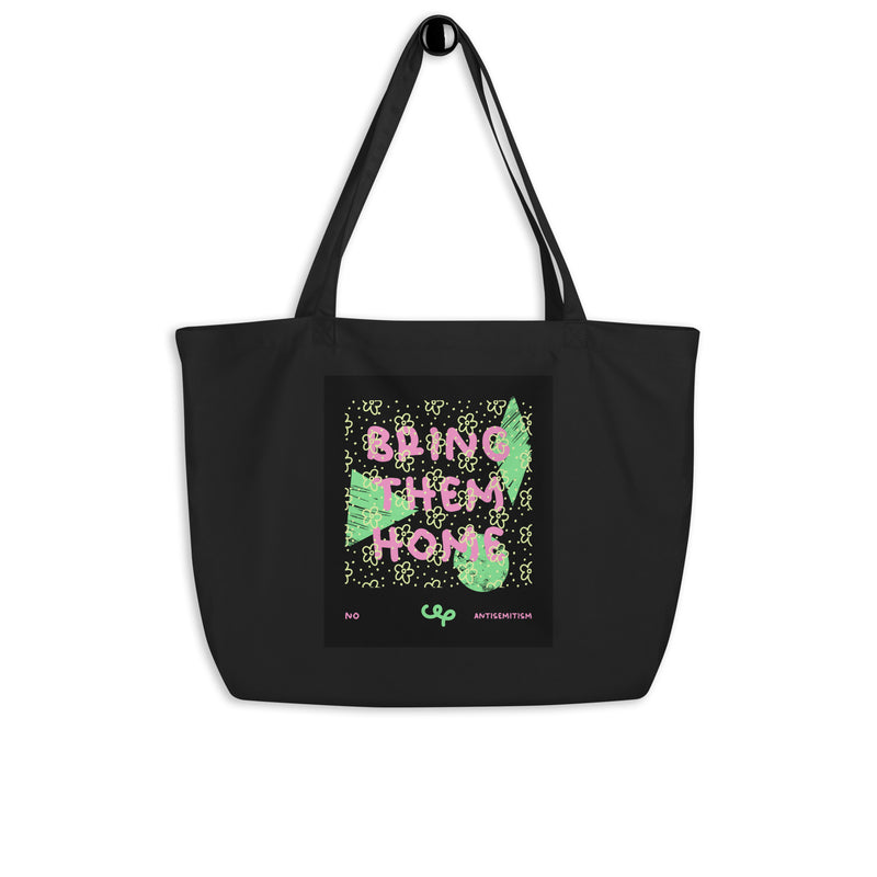 Bring Them Home | Pink-Green Doodle | Large Organic Tote Bag