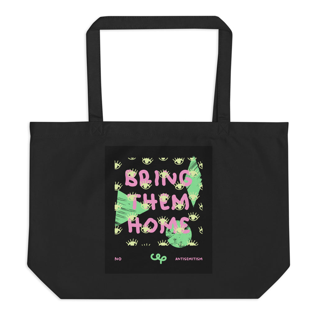 Bring Them Home | Pink-Green Doodle | Large Organic Tote Bag Jouparty