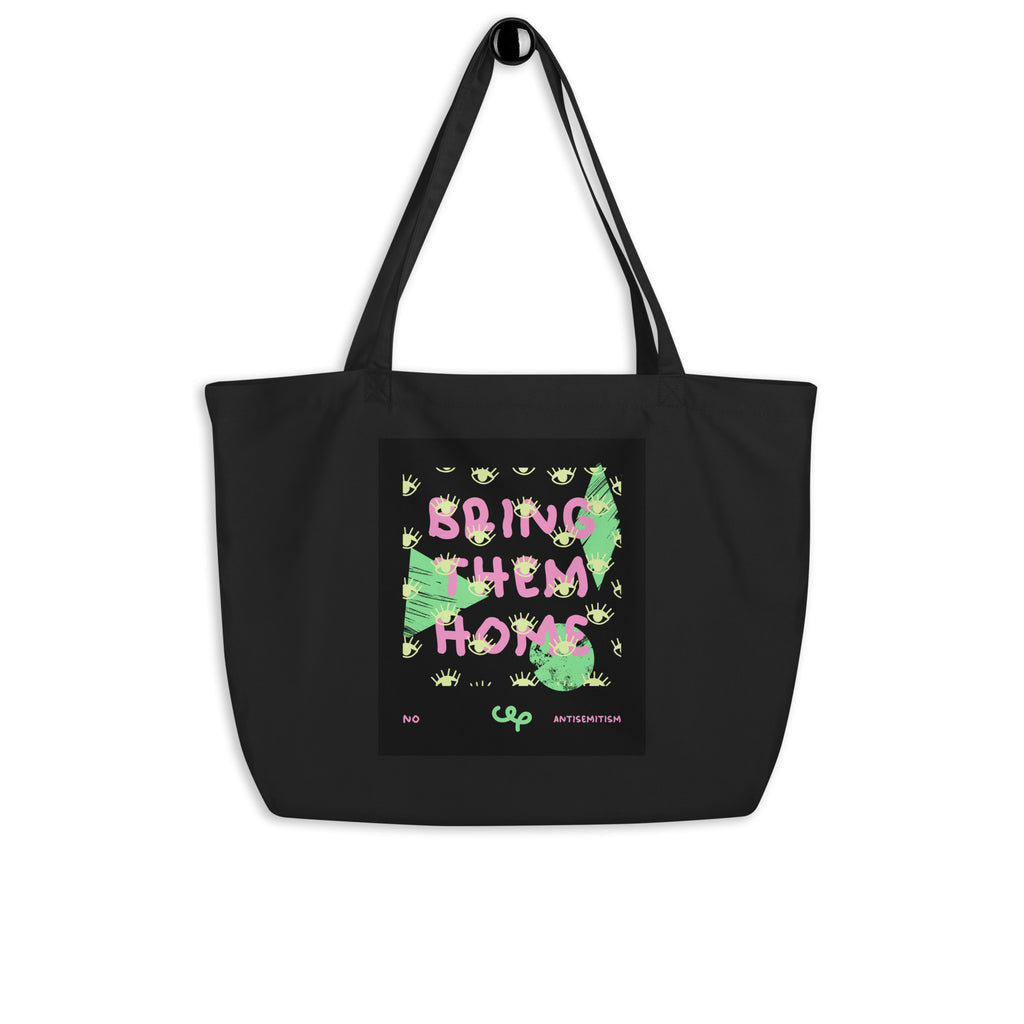 Bring Them Home | Pink-Green Doodle | Large Organic Tote Bag Jouparty