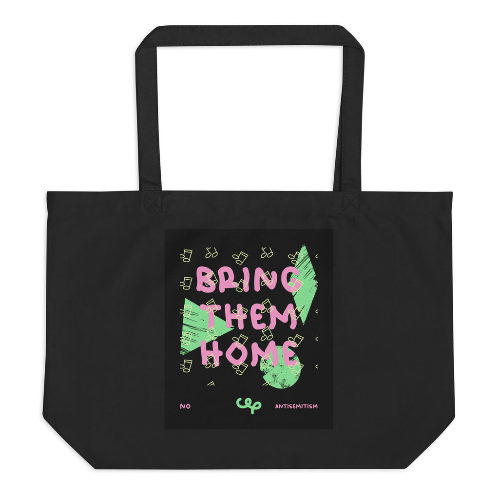 Bring Them Home | Pink-Green Doodle | Large Organic Tote Bag Jouparty