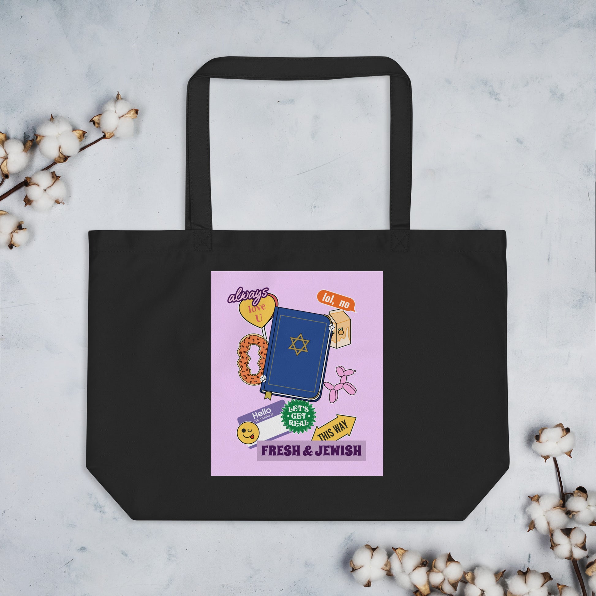 Shop Jewish | Pink | Large Organic Tote Bag Jouparty