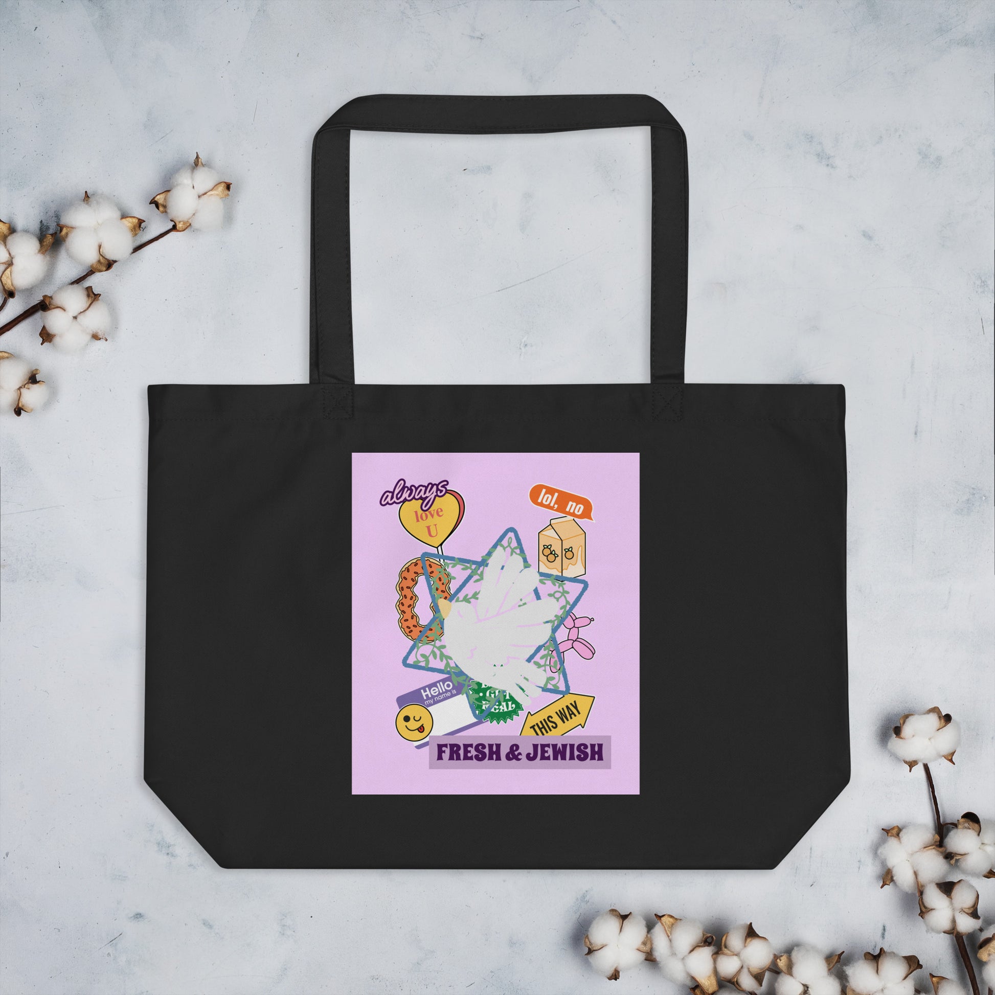 Shop Jewish | Pink | Large Organic Tote Bag Jouparty