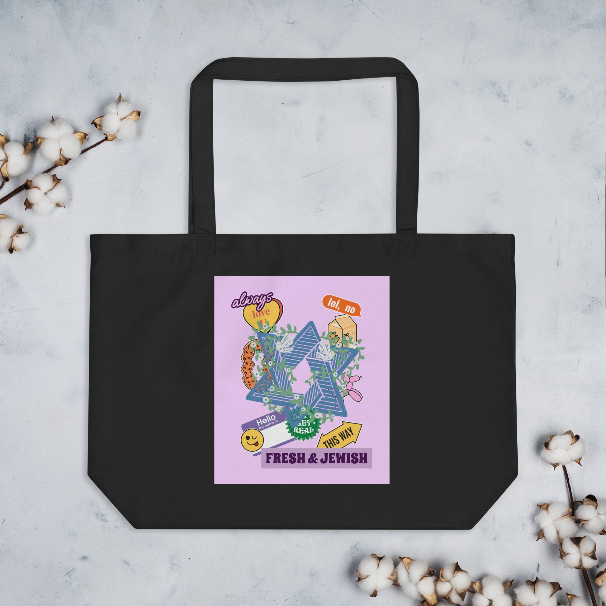 Shop Jewish | Pink | Large Organic Tote Bag Jouparty