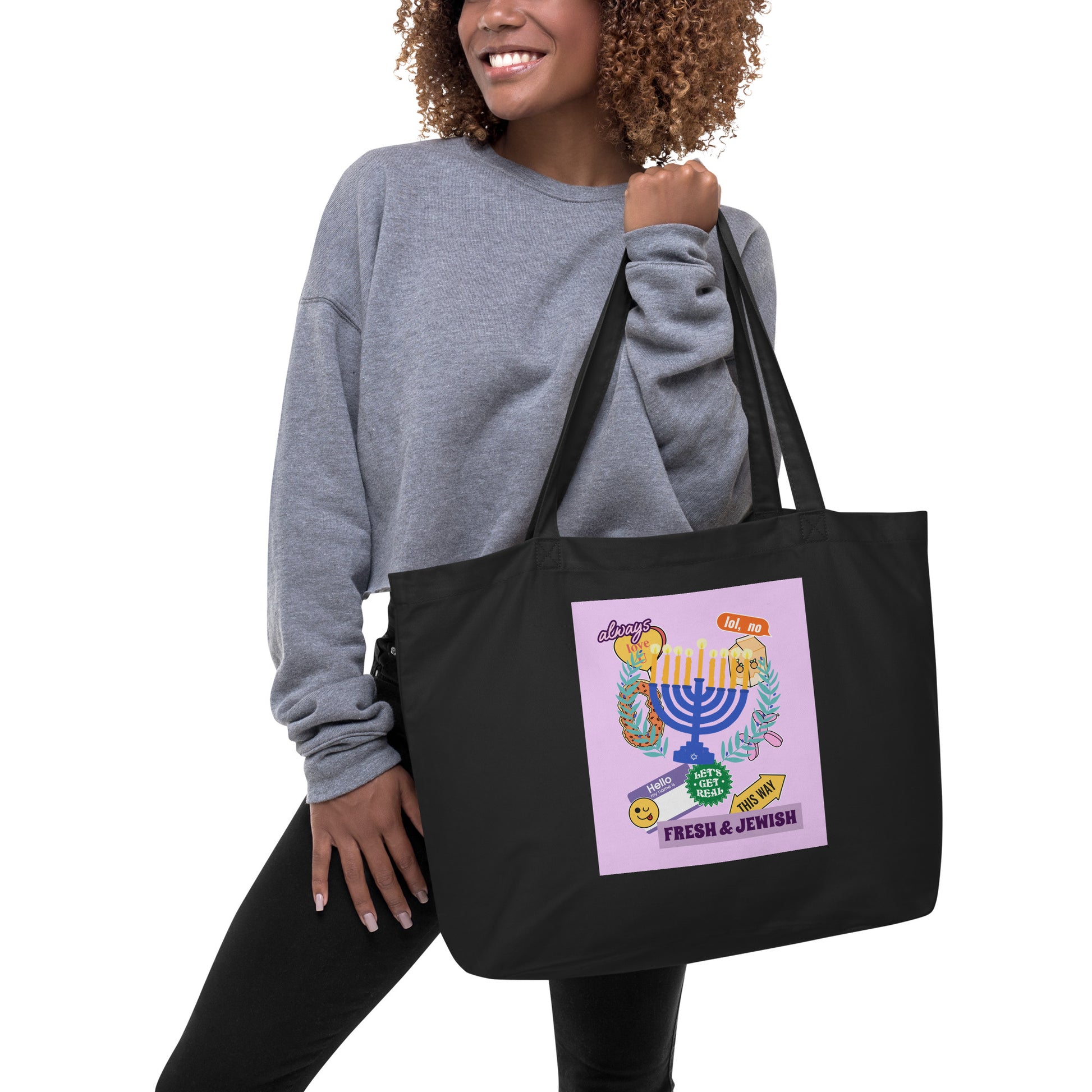 Shop Jewish | Pink | Large Organic Tote Bag Jouparty
