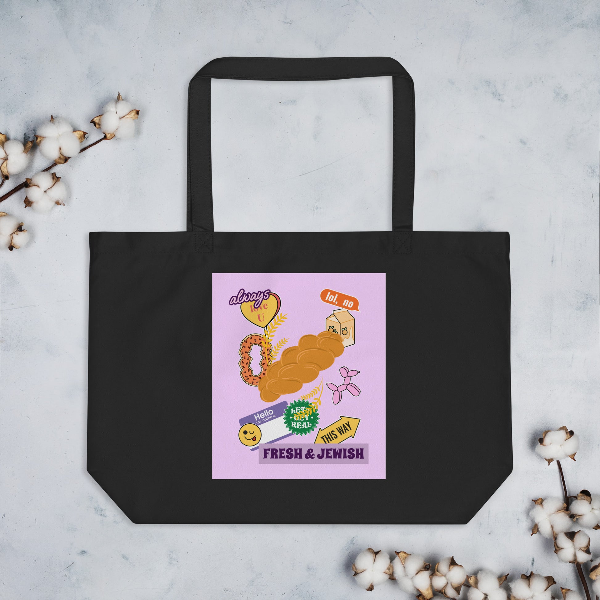 Shop Jewish | Pink | Large Organic Tote Bag Jouparty