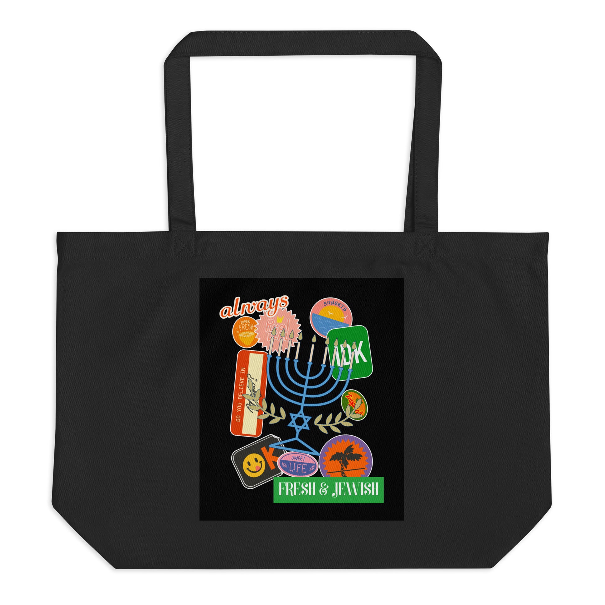 Shop Jewish | Black | Large Organic Tote Bag Jouparty