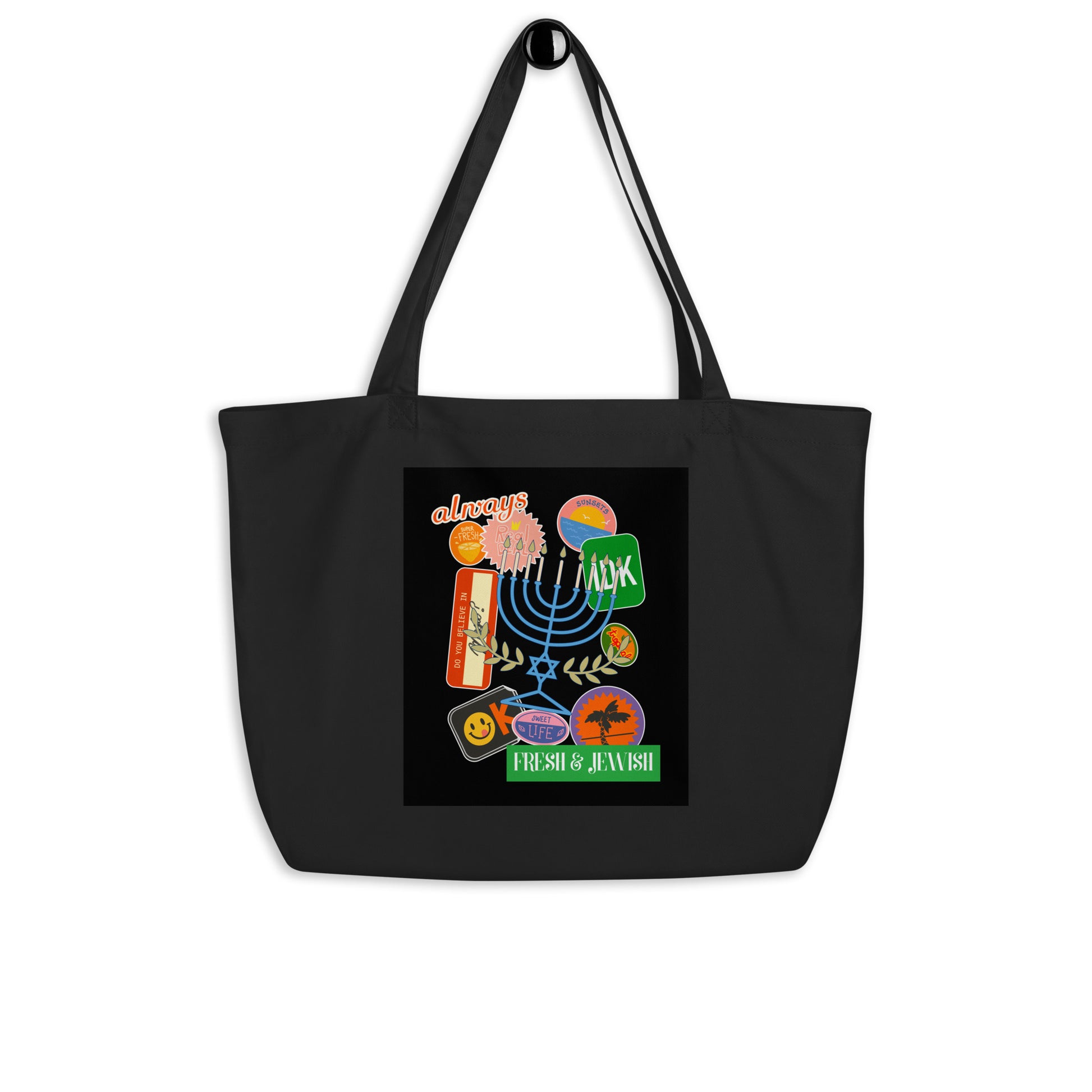 Shop Jewish | Black | Large Organic Tote Bag Jouparty