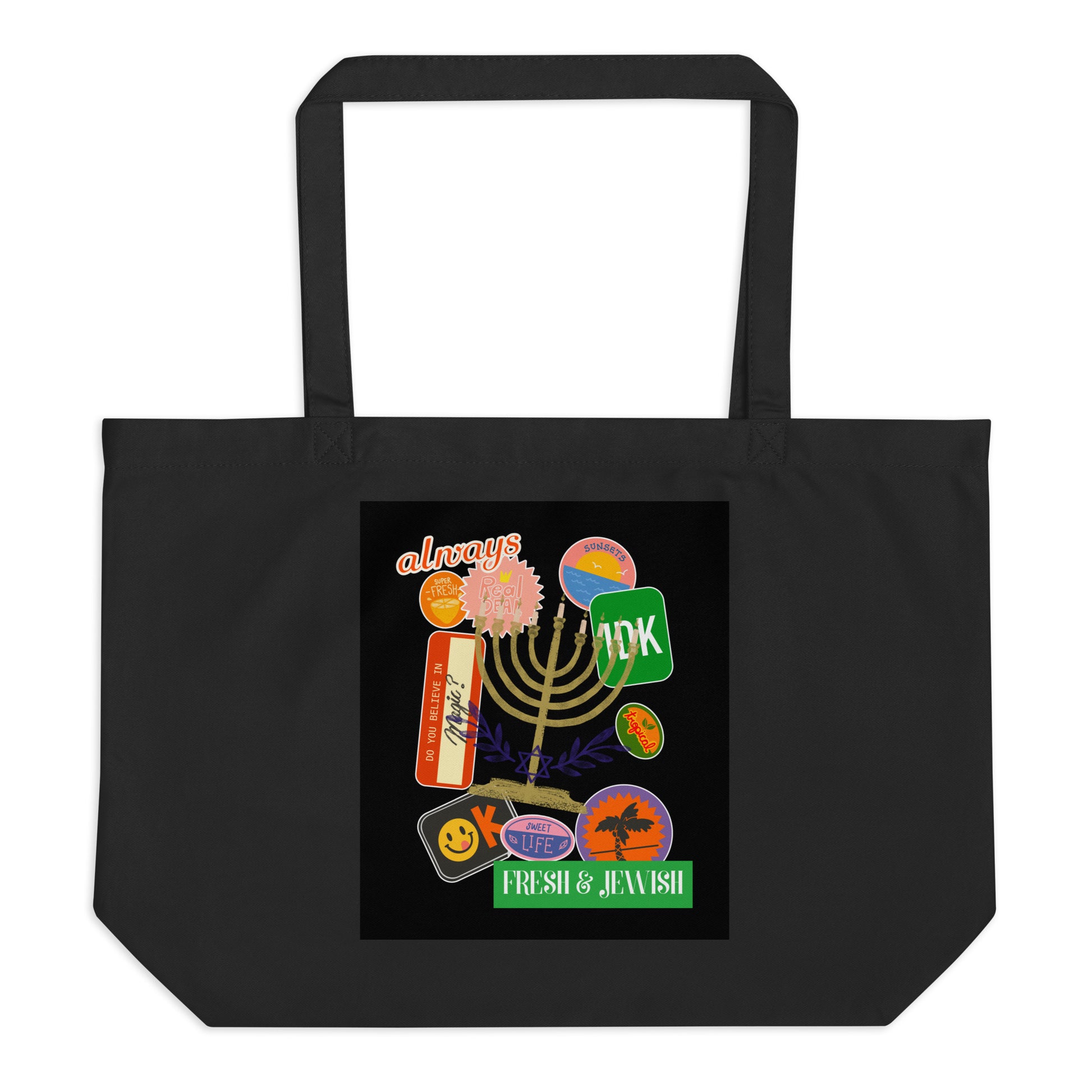 Shop Jewish | Black | Large Organic Tote Bag Jouparty