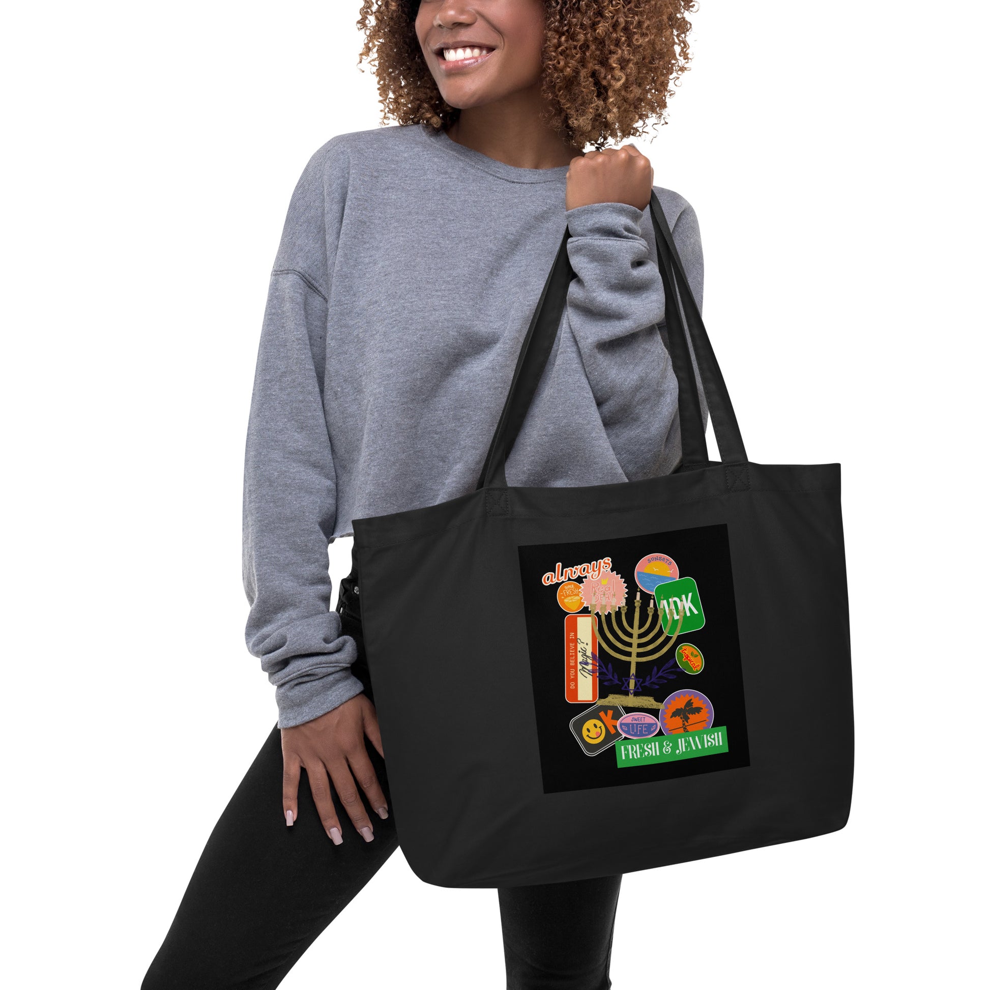 Shop Jewish | Black | Large Organic Tote Bag Jouparty