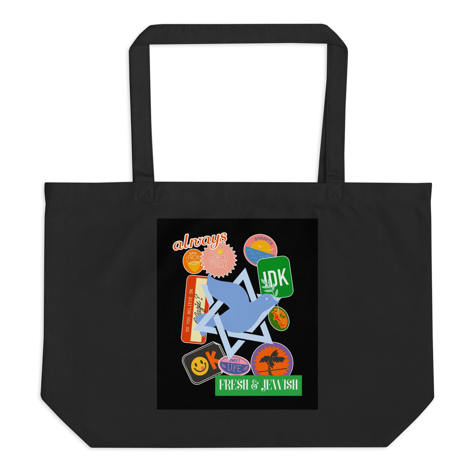 Shop Jewish | Black | Large Organic Tote Bag Jouparty