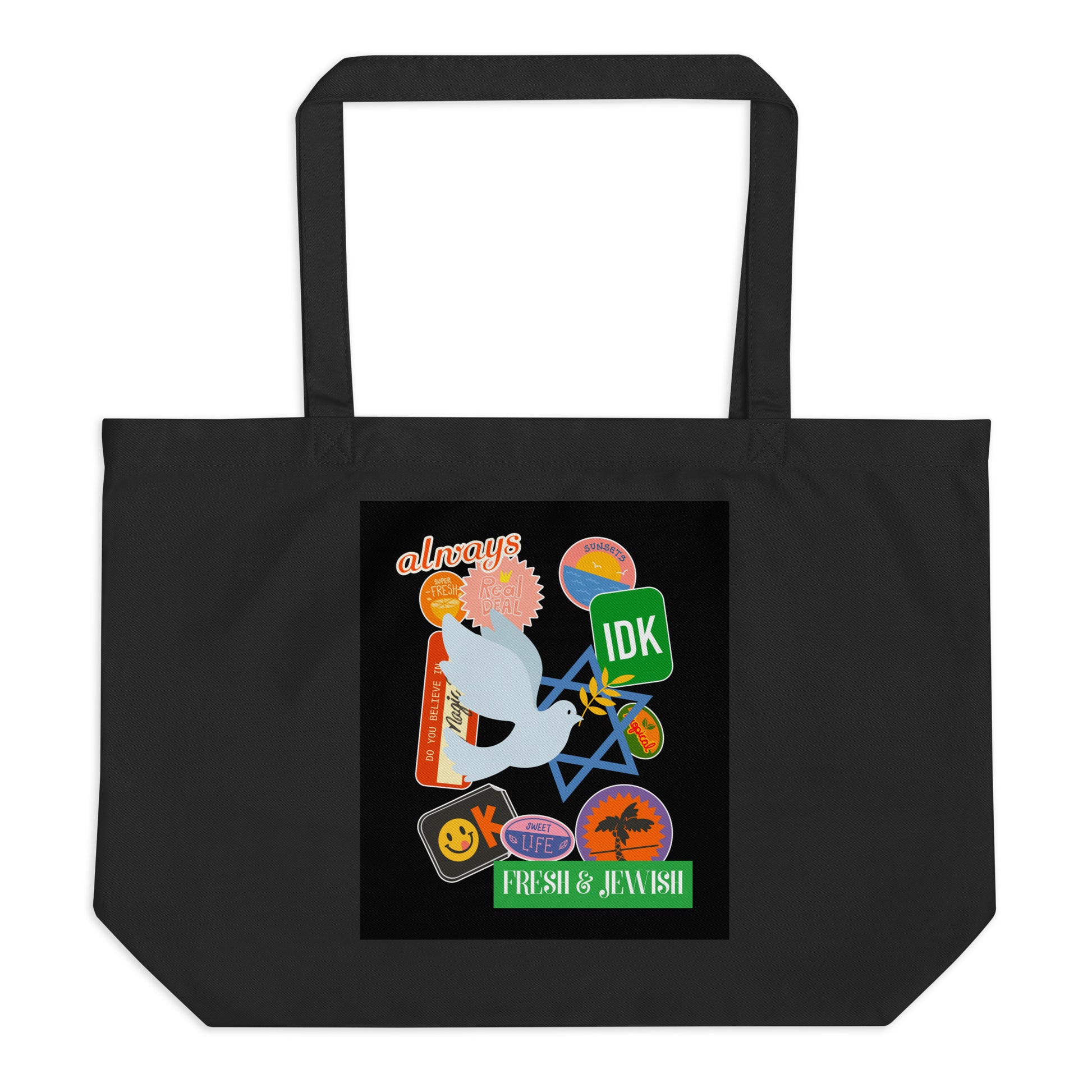 Shop Jewish | Black | Large Organic Tote Bag Jouparty