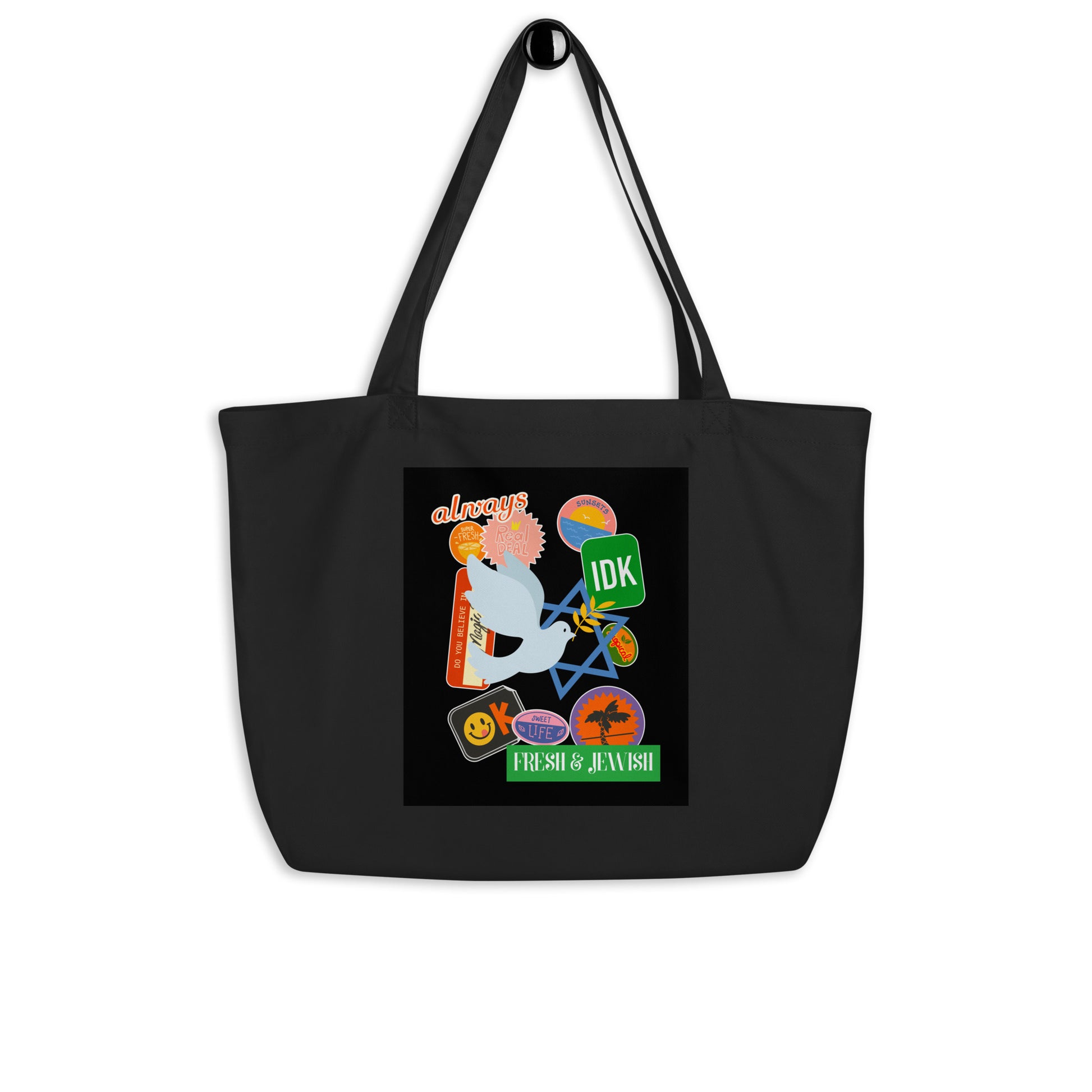 Shop Jewish | Black | Large Organic Tote Bag Jouparty