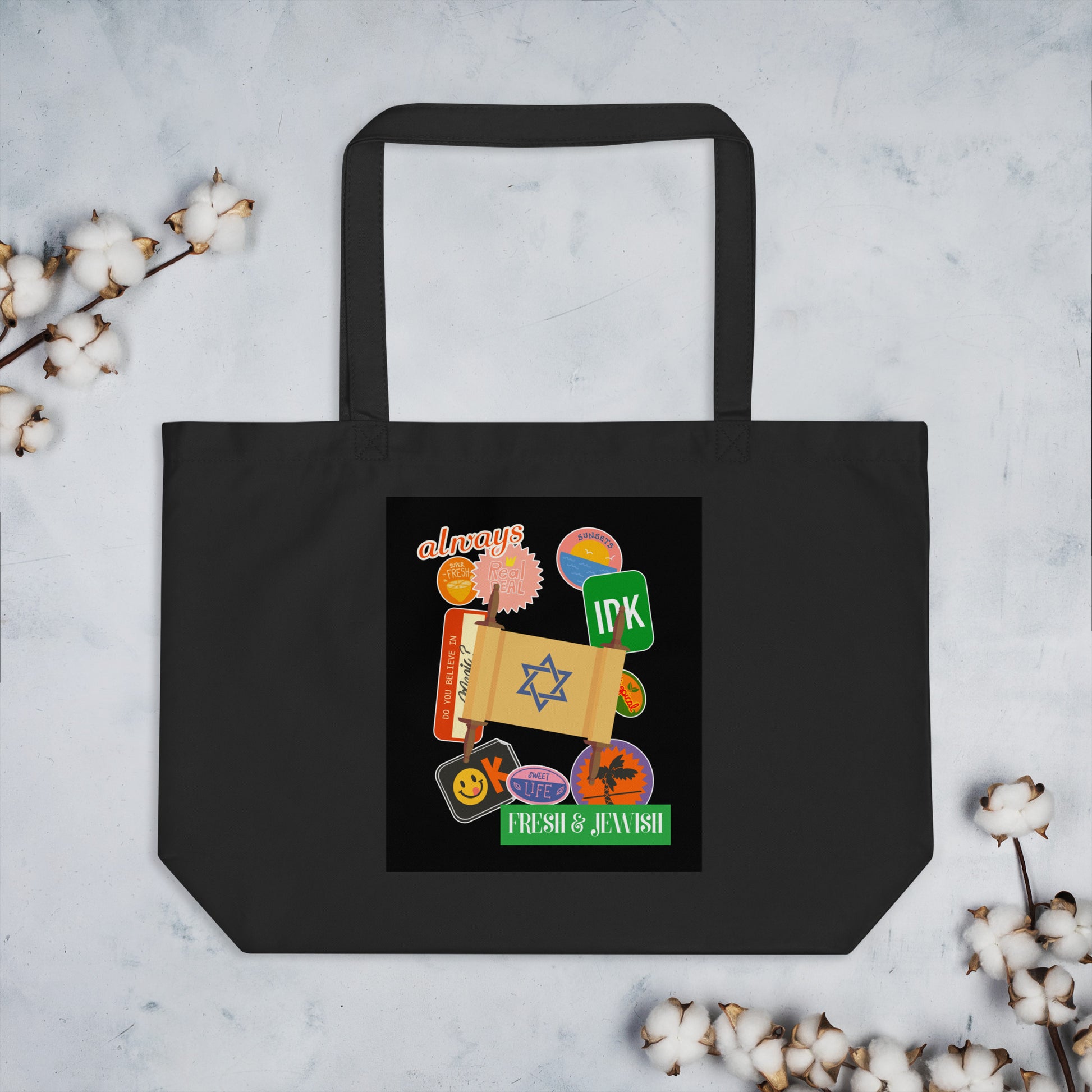 Shop Jewish | Black | Large Organic Tote Bag