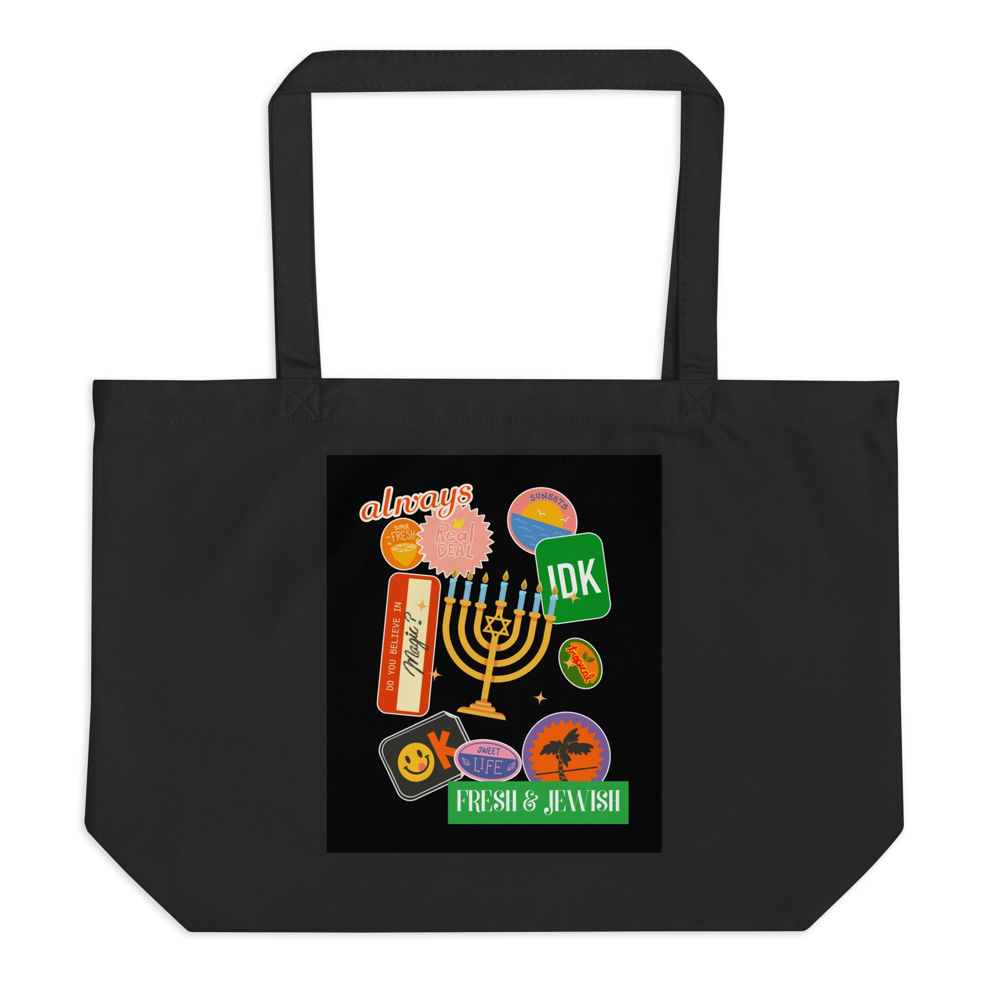 Shop Jewish | Black | Large Organic Tote Bag Jouparty
