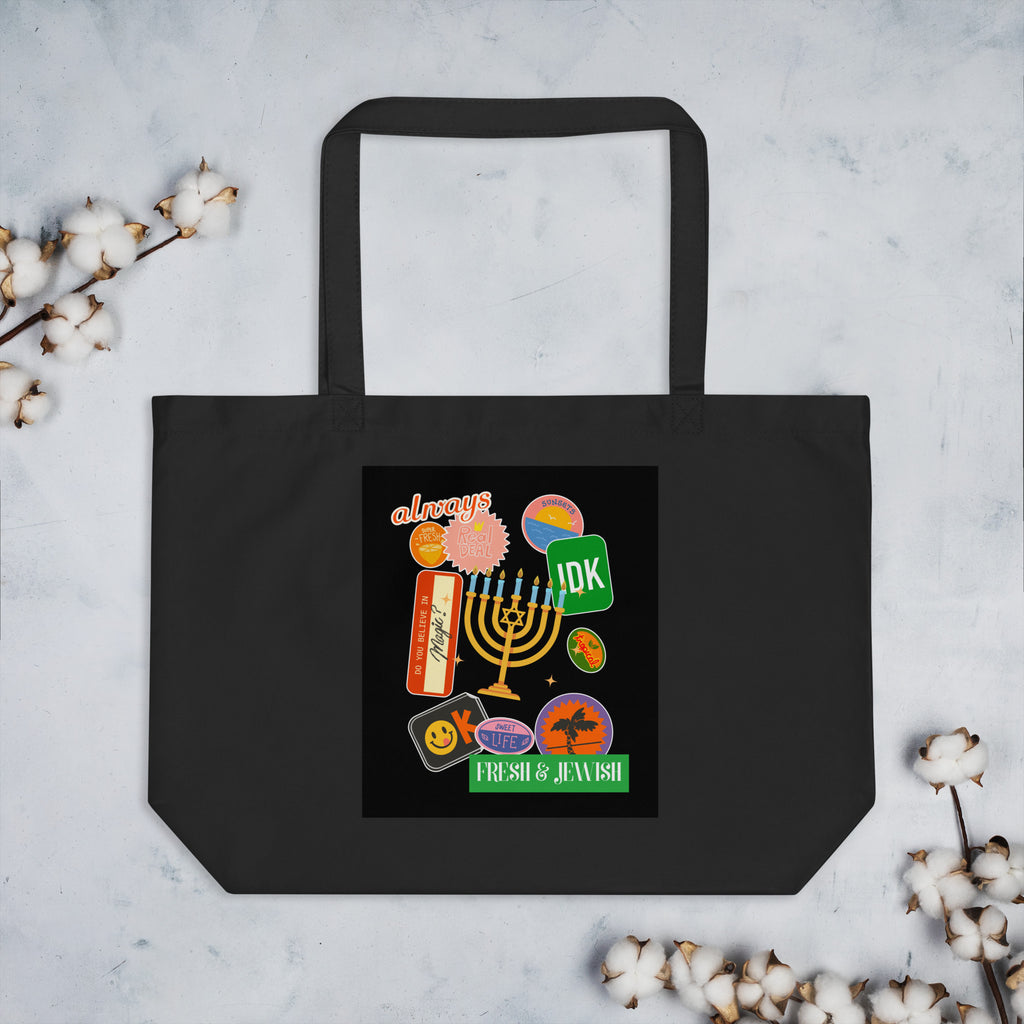 Shop Jewish | Black | Large Organic Tote Bag Jouparty