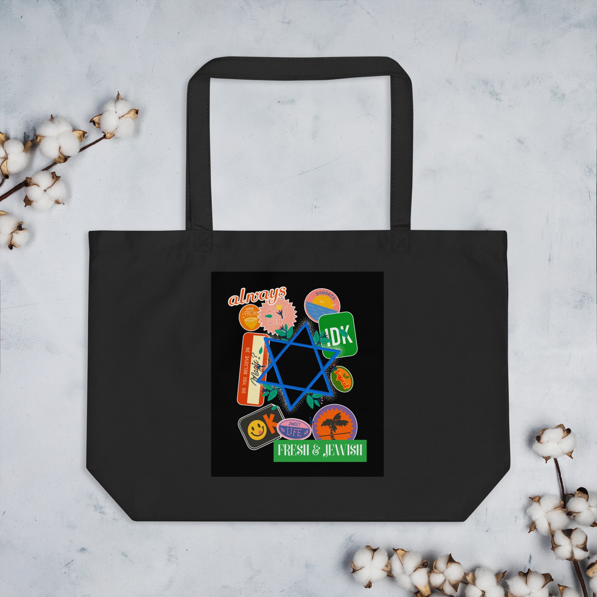 Shop Jewish | Black | Large Organic Tote Bag