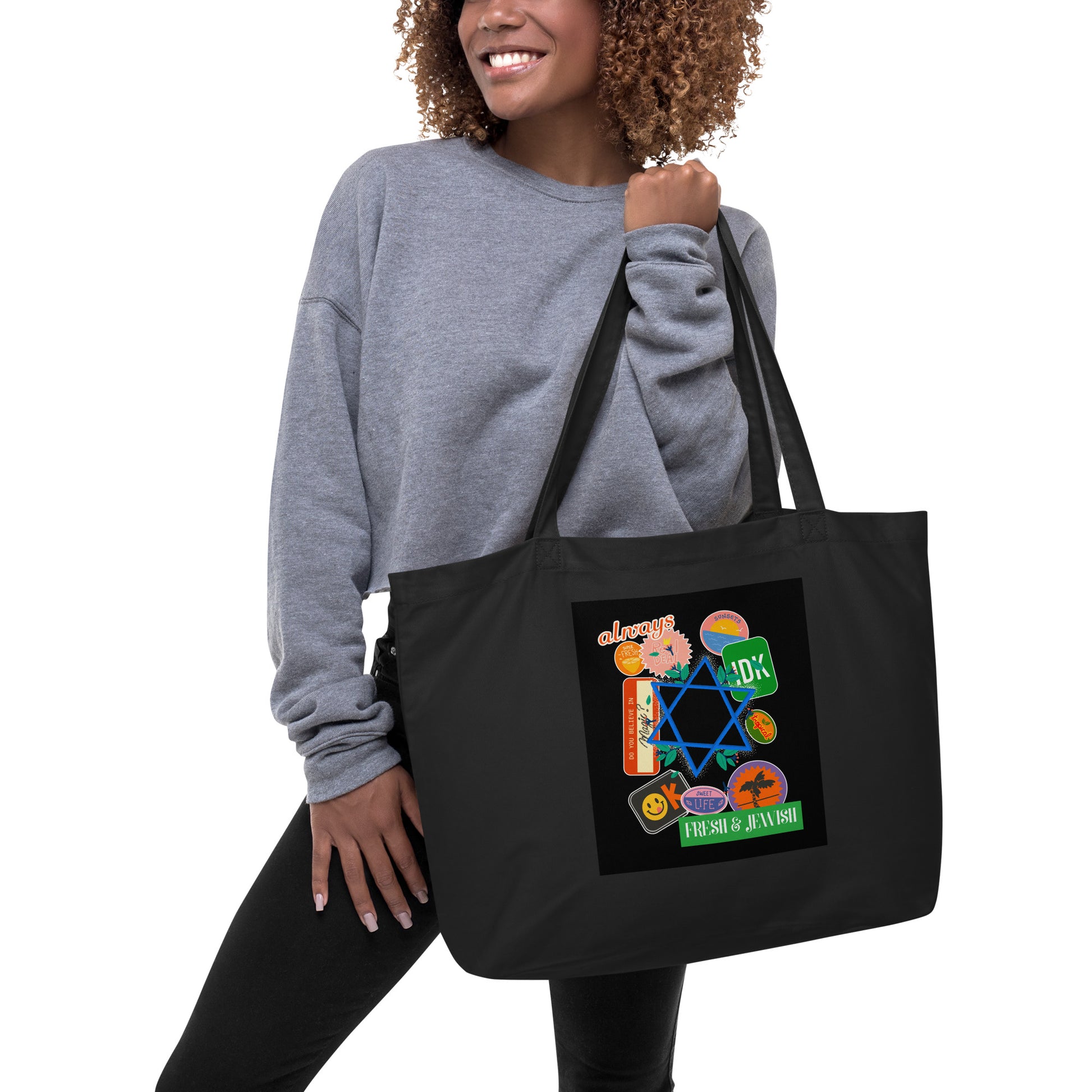 Shop Jewish | Black | Large Organic Tote Bag