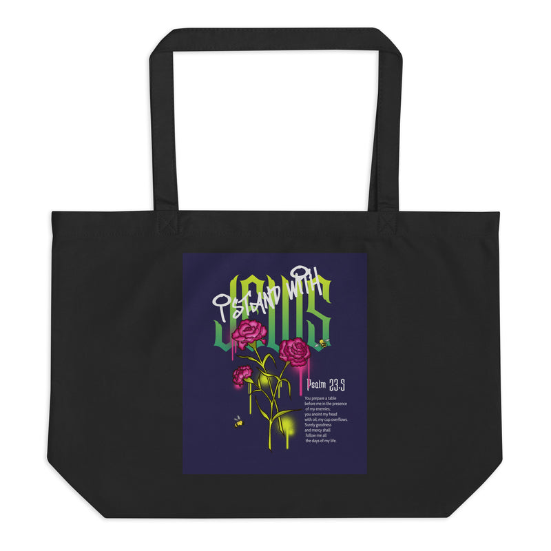 I Stand With Jews | Flower Christian Bible Verse | Large Organic Tote Bag