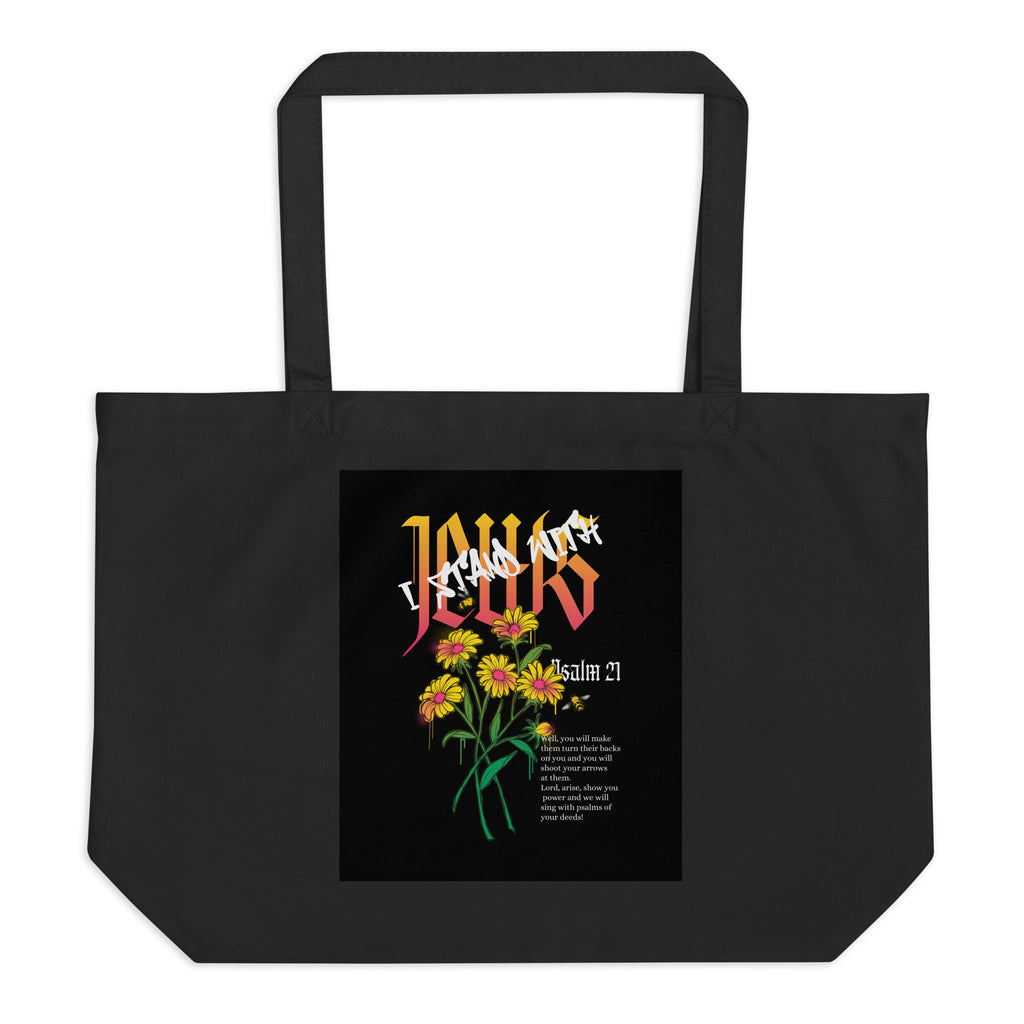 I Stand With Jews | Flower Christian Bible Verse | Large Organic Tote Bag