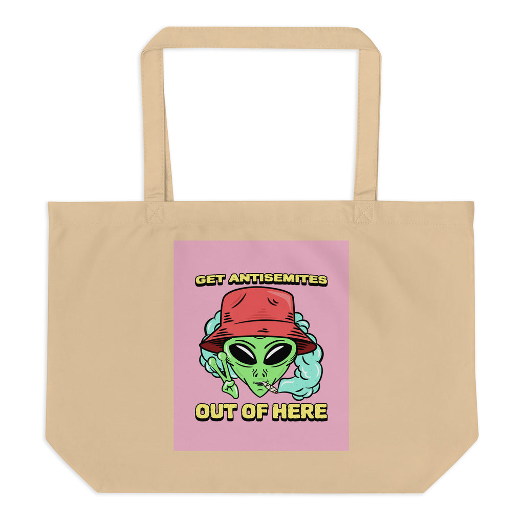 Get Alien Out | Pink Edition | Large Organic Tote Bag Jouparty