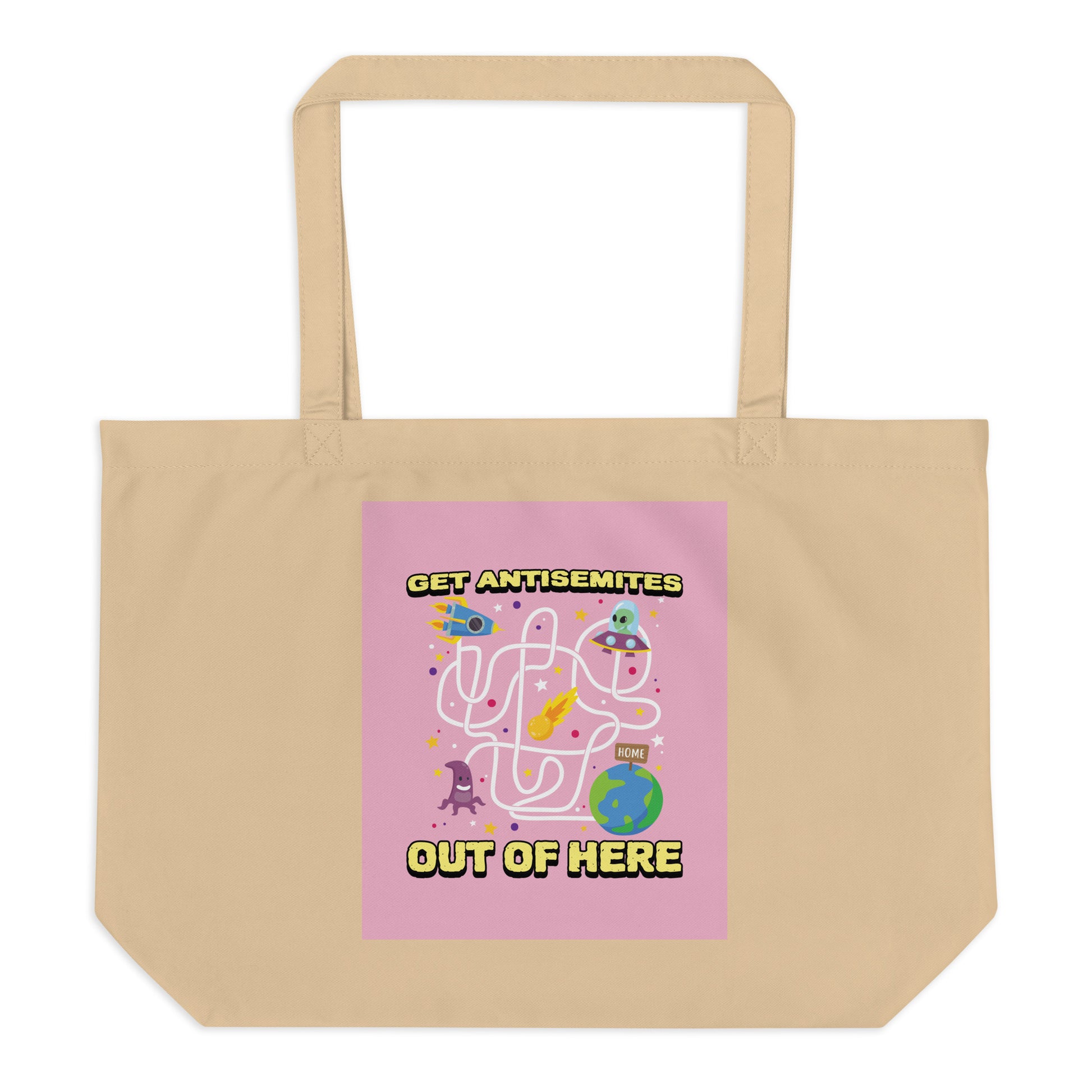 Get Alien Out | Pink Edition | Large Organic Tote Bag Jouparty