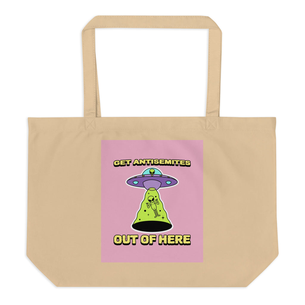 Get Alien Out | Pink Edition | Large Organic Tote Bag Jouparty