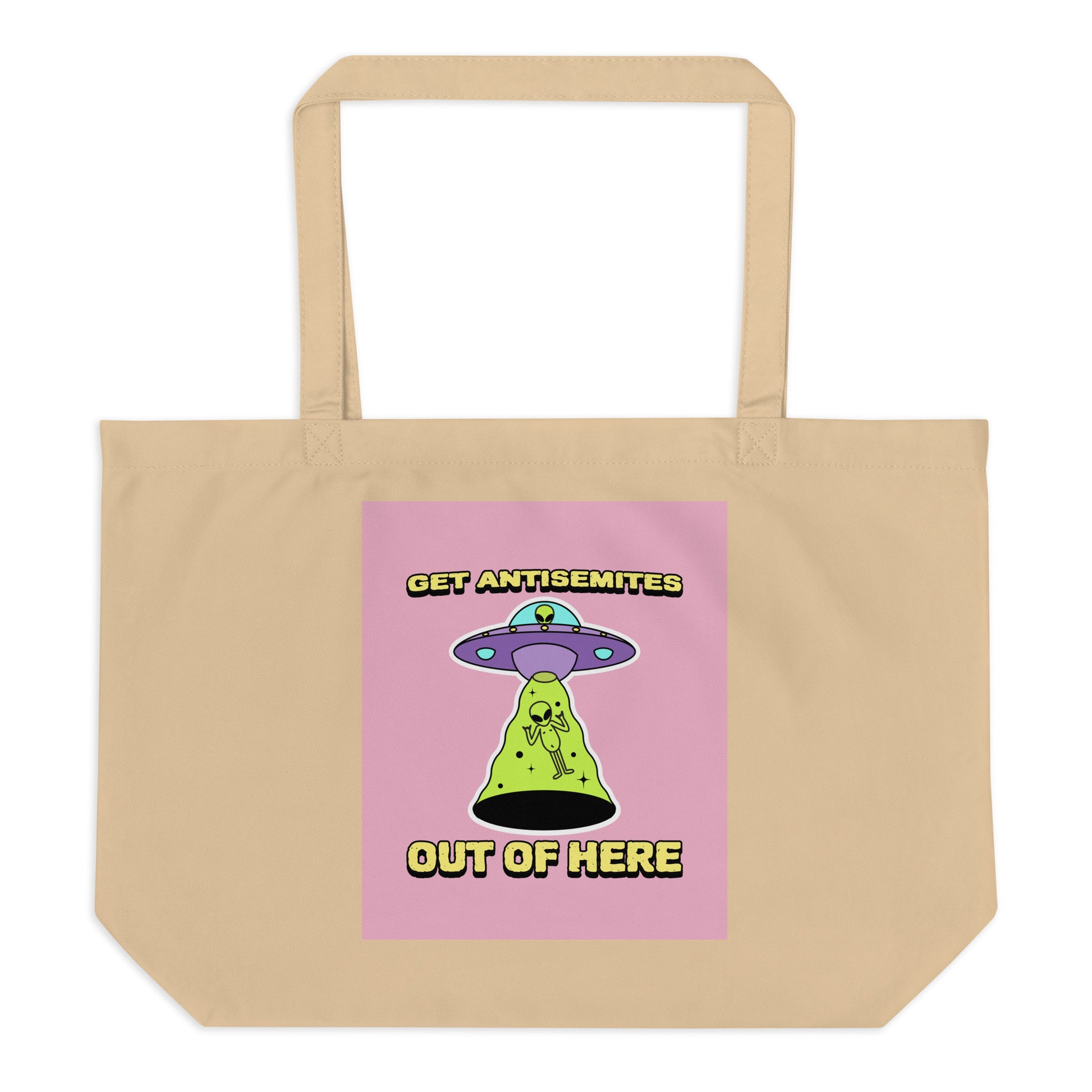Get Alien Out | Pink Edition | Large Organic Tote Bag Jouparty