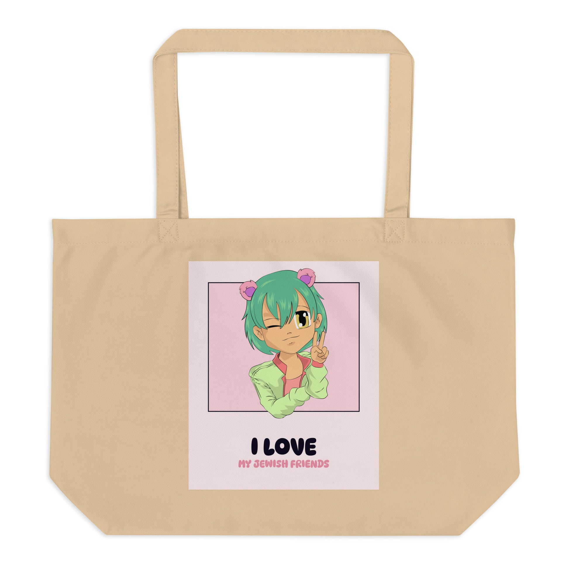 I Love My Jewish Friends | Pink Edition | Large Organic Tote Bag Jouparty