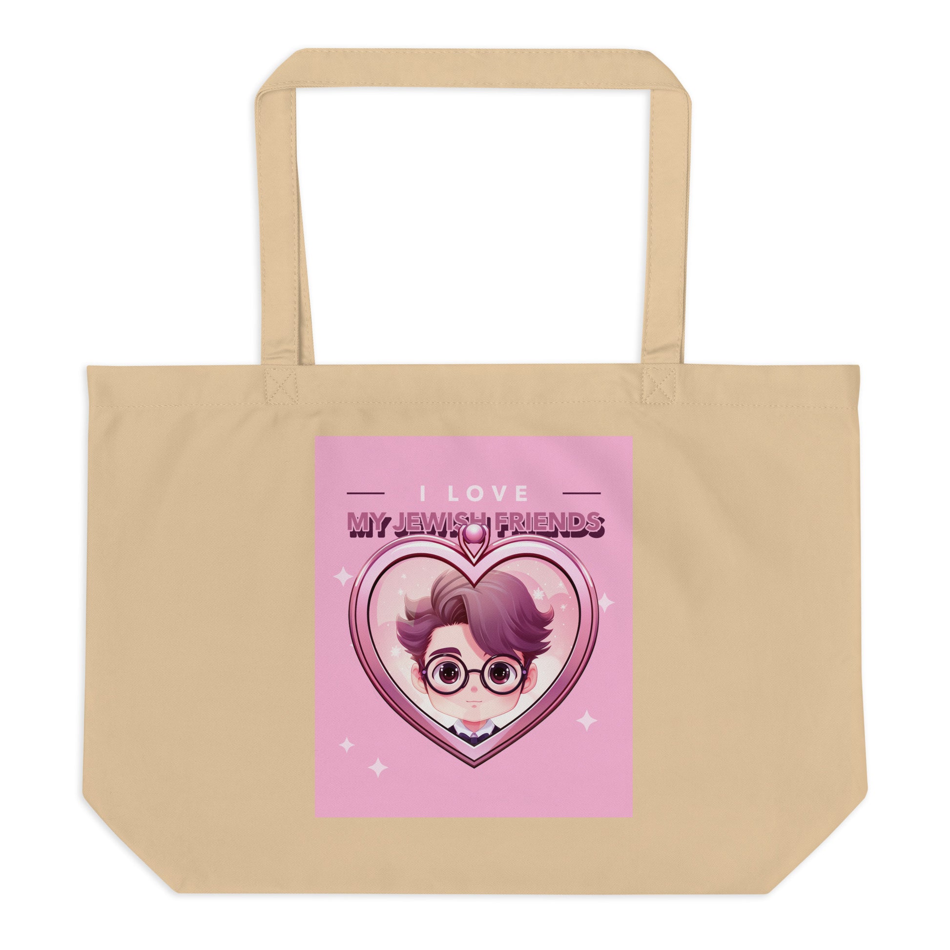 I Love My Jewish Friends | Pink Edition | Large Organic Tote Bag Jouparty