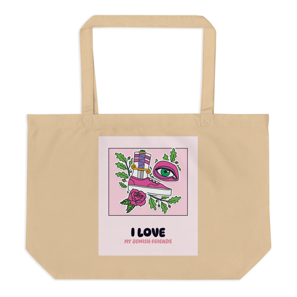 I Love My Jewish Friends | Pink Edition | Large Organic Tote Bag Jouparty