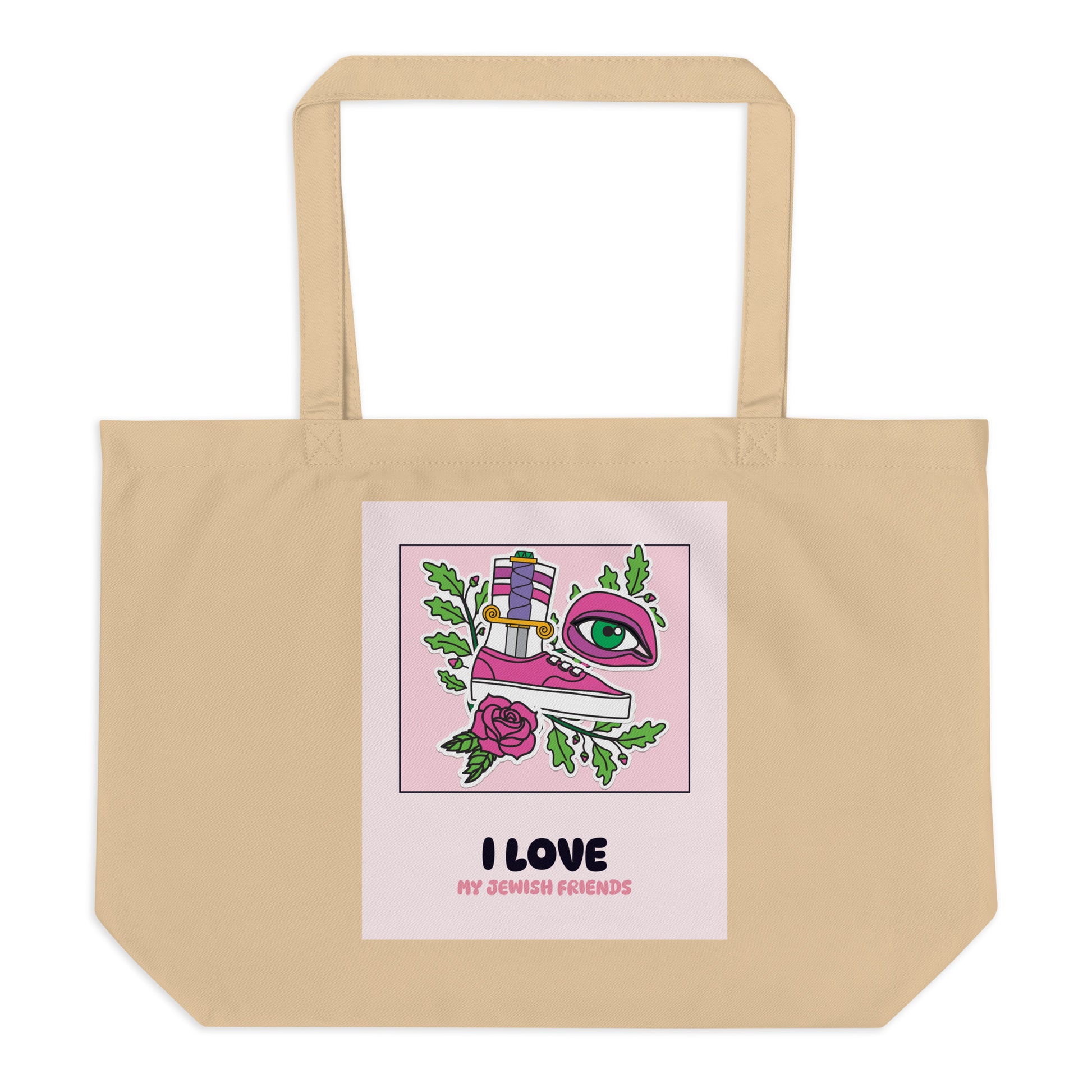 I Love My Jewish Friends | Pink Edition | Large Organic Tote Bag Jouparty