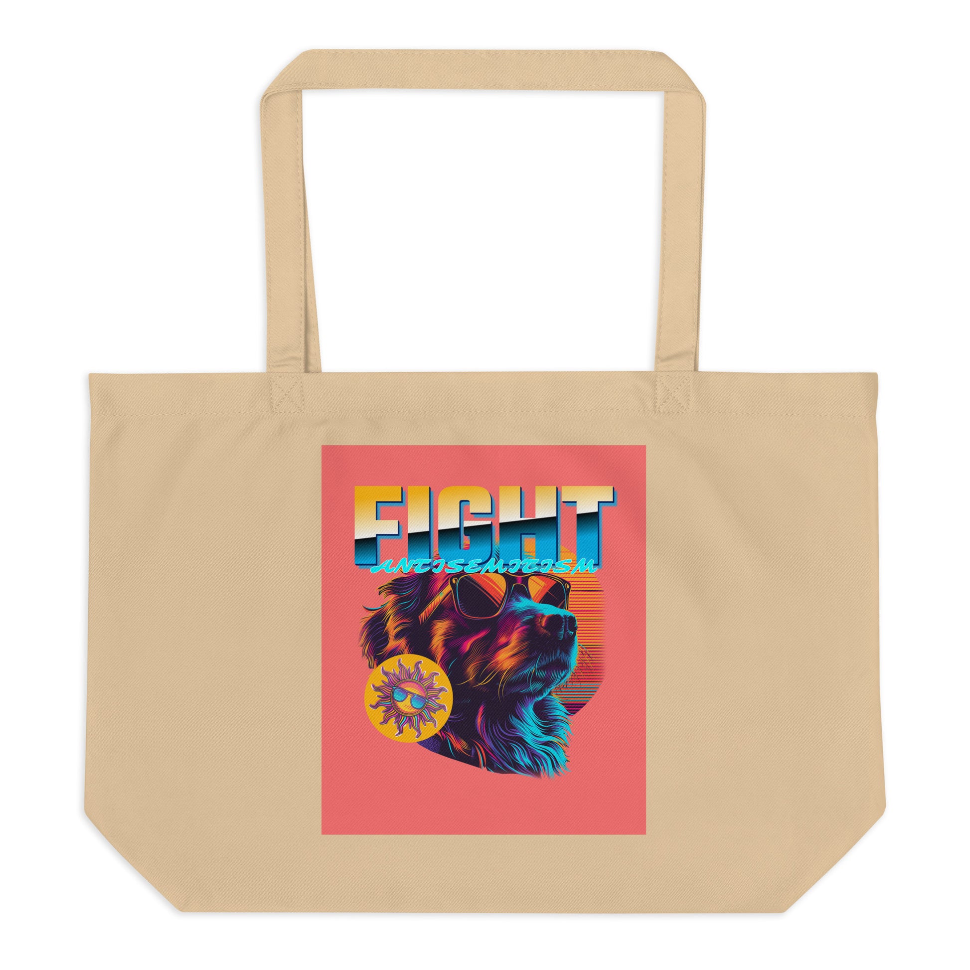 Retro Neon Animal | Fight Antisemitism | Large Organic Tote Bag