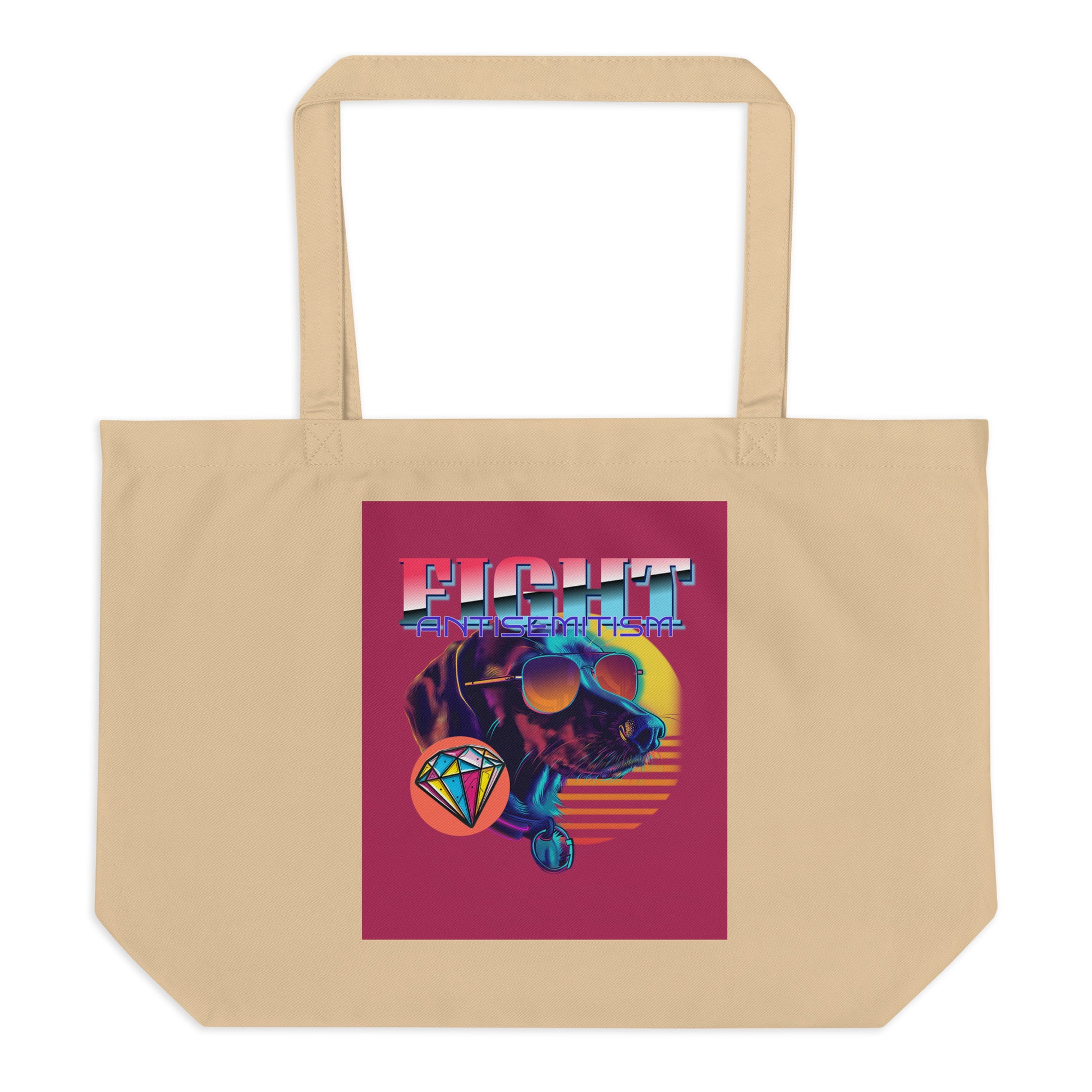 Retro Neon Animal | Fight Antisemitism | Large Organic Tote Bag
