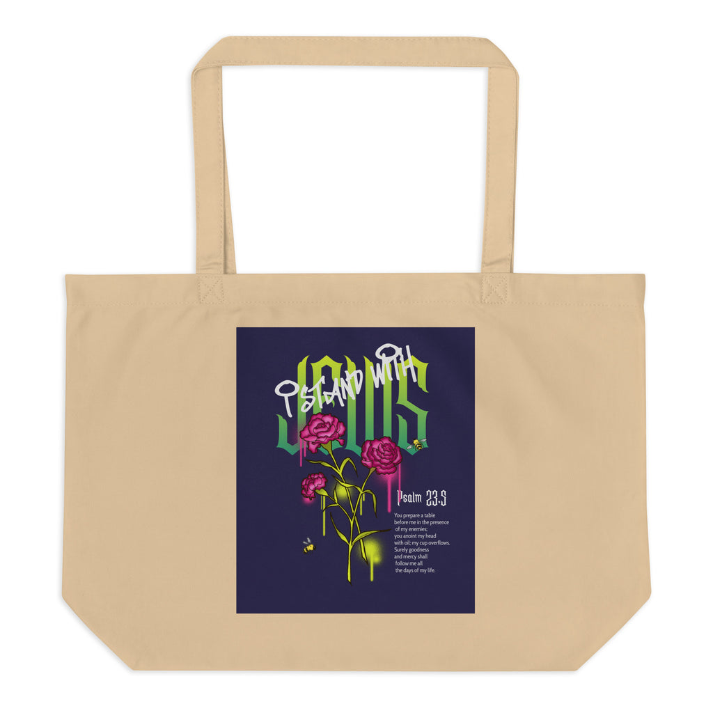 I Stand With Jews | Flower Christian Bible Verse | Large Organic Tote Bag