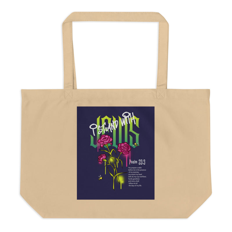I Stand With Jews | Flower Christian Bible Verse | Large Organic Tote Bag