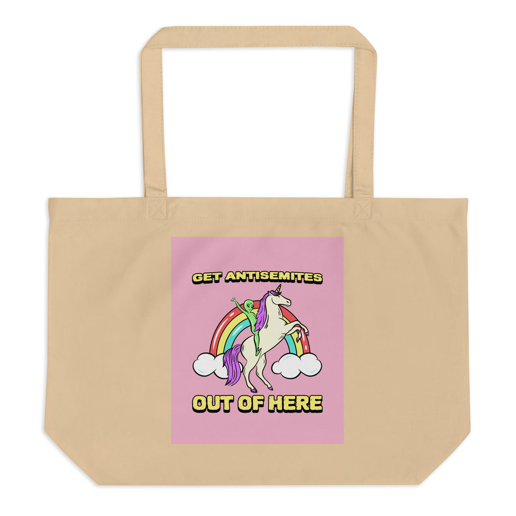 Get Alien Out | Pink Edition | Large Organic Tote Bag Jouparty