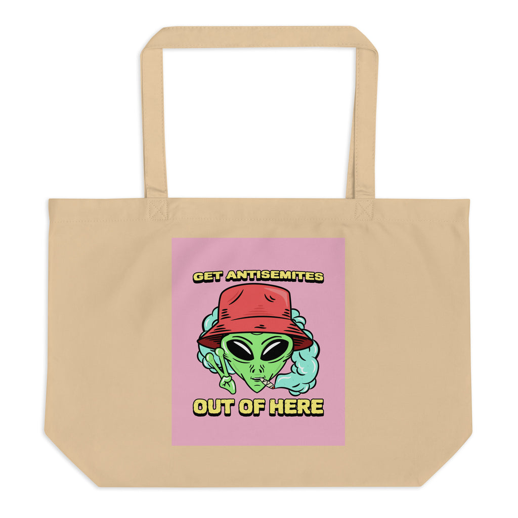 Get Alien Out | Pink Edition | Large Organic Tote Bag Jouparty