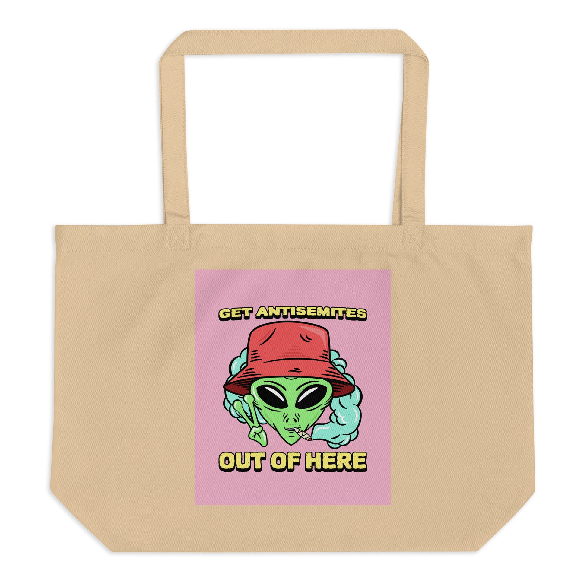 Get Alien Out | Pink Edition | Large Organic Tote Bag Jouparty