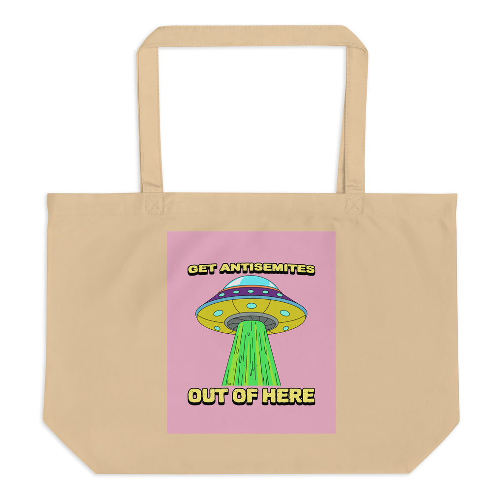 Get Alien Out | Pink Edition | Large Organic Tote Bag Jouparty