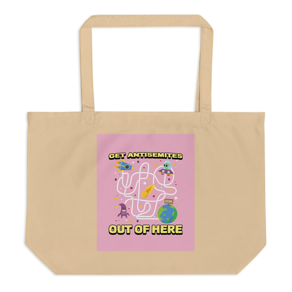 Get Alien Out | Pink Edition | Large Organic Tote Bag Jouparty