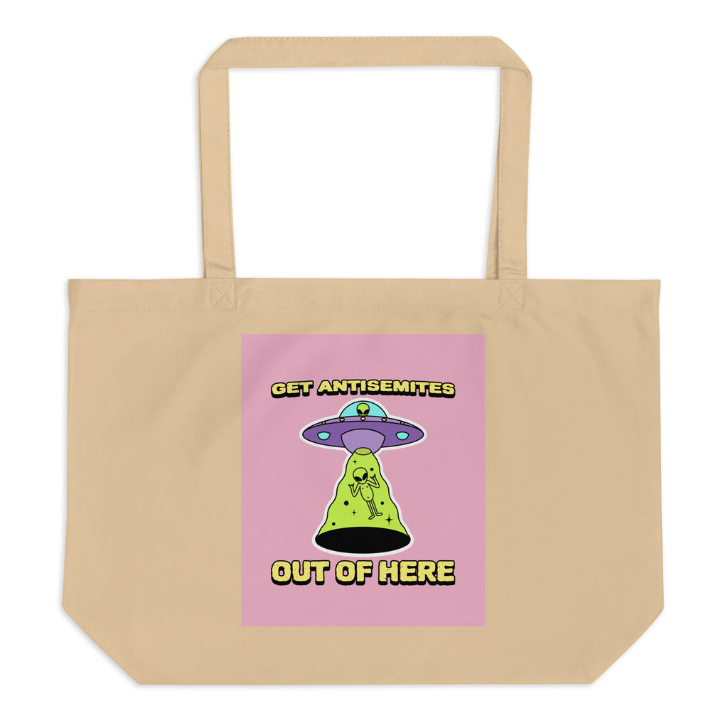 Get Alien Out | Pink Edition | Large Organic Tote Bag Jouparty