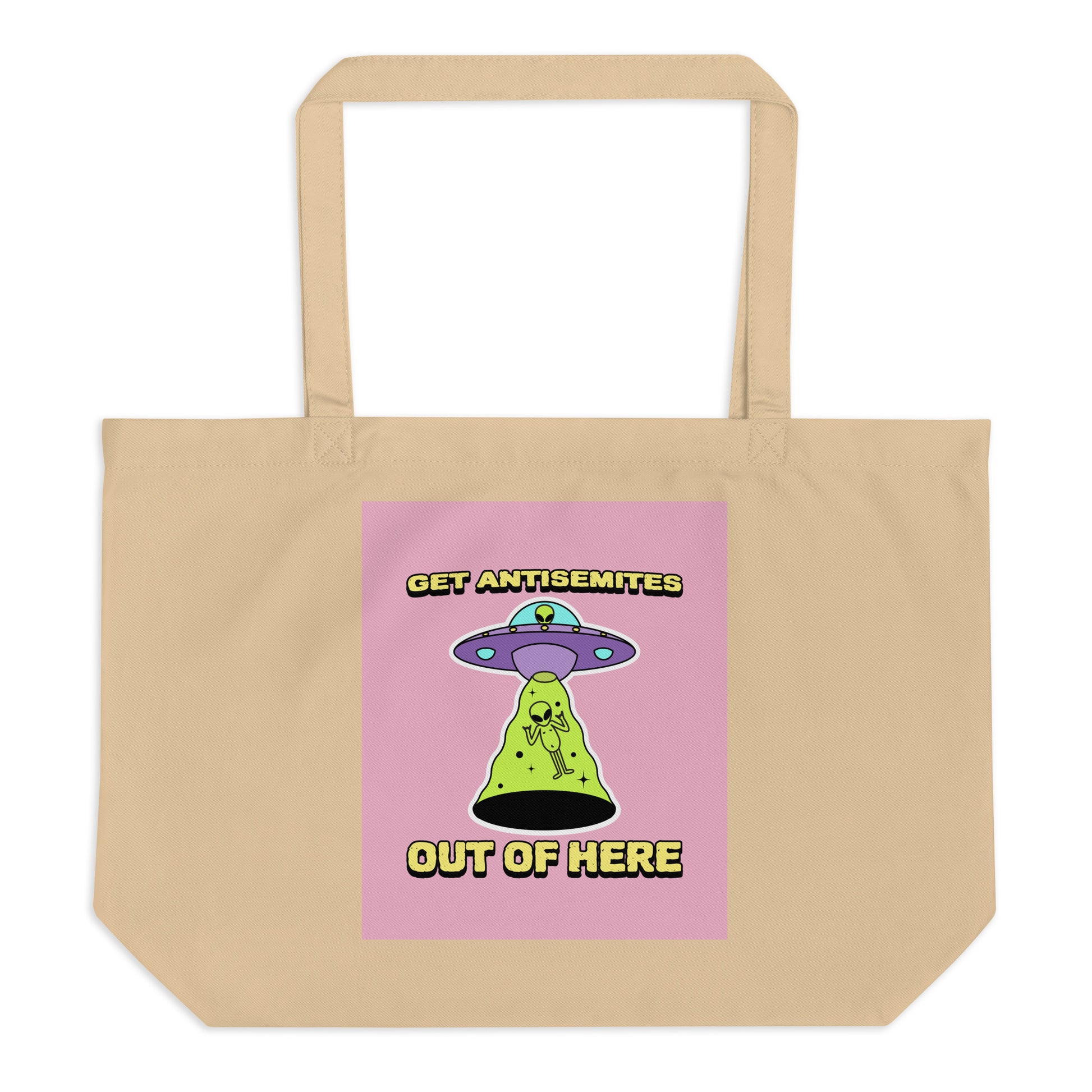 Get Alien Out | Pink Edition | Large Organic Tote Bag Jouparty
