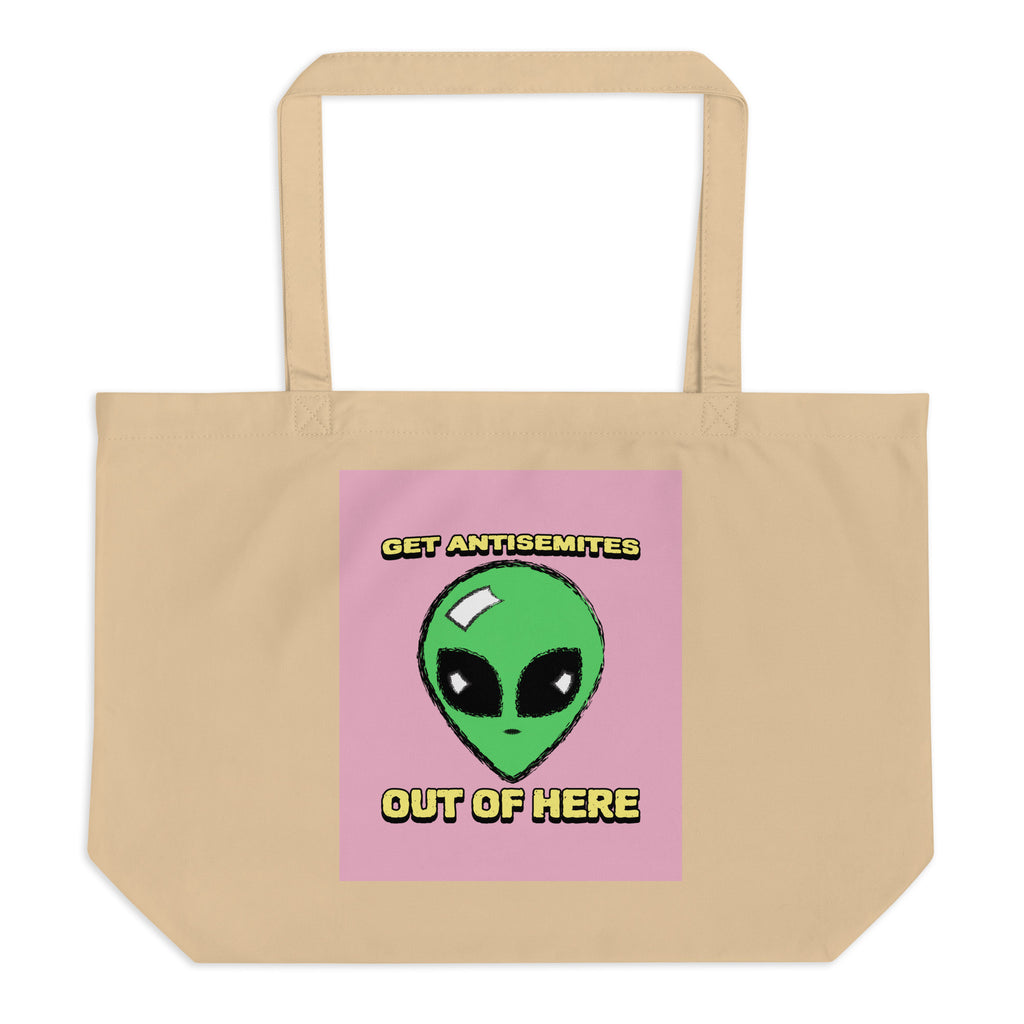 Get Alien Out | Pink Edition | Large Organic Tote Bag Jouparty