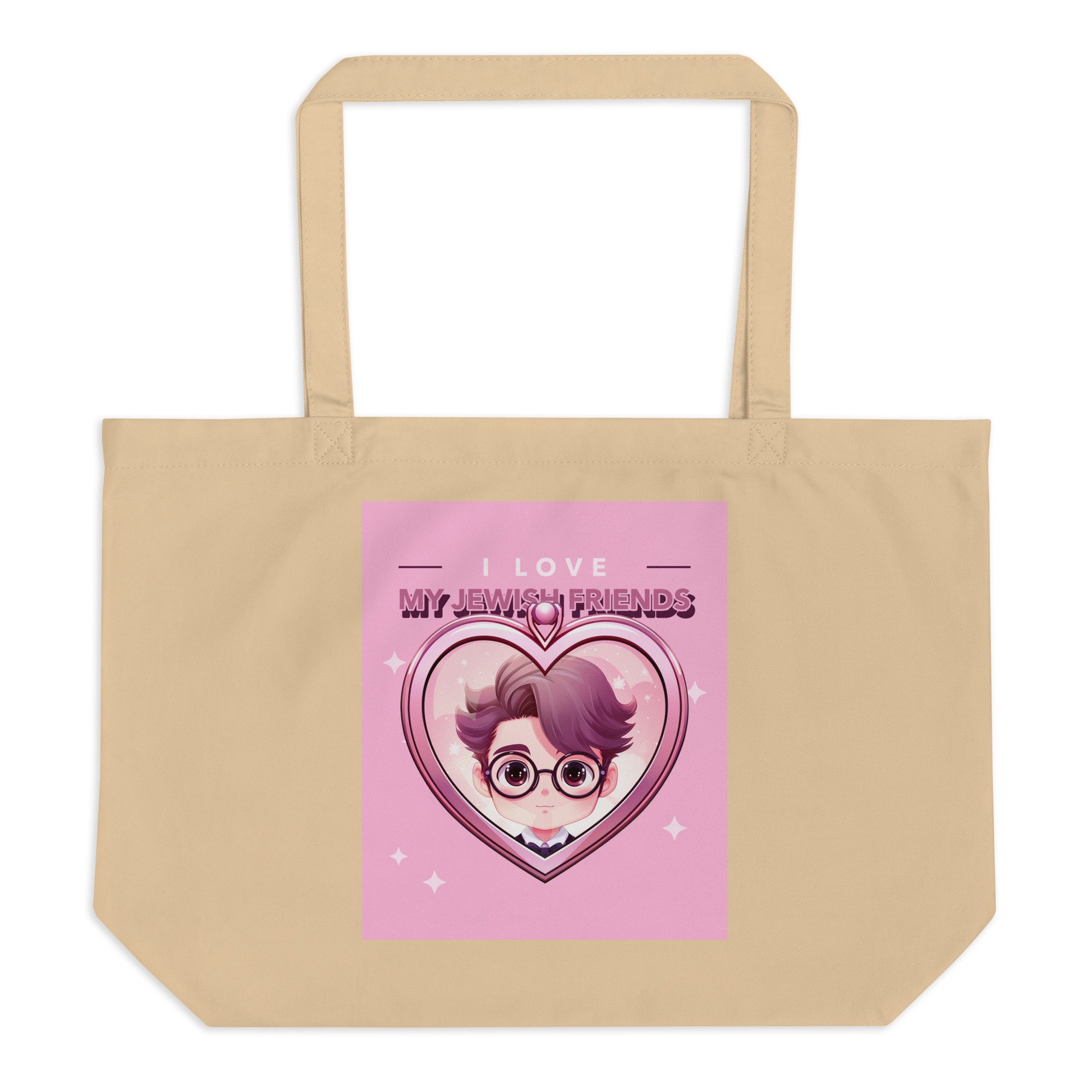 I Love My Jewish Friends | Pink Edition | Large Organic Tote Bag Jouparty