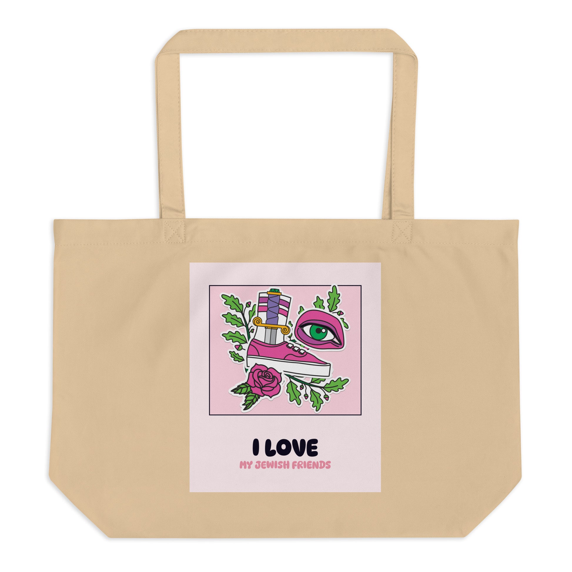 I Love My Jewish Friends | Pink Edition | Large Organic Tote Bag Jouparty