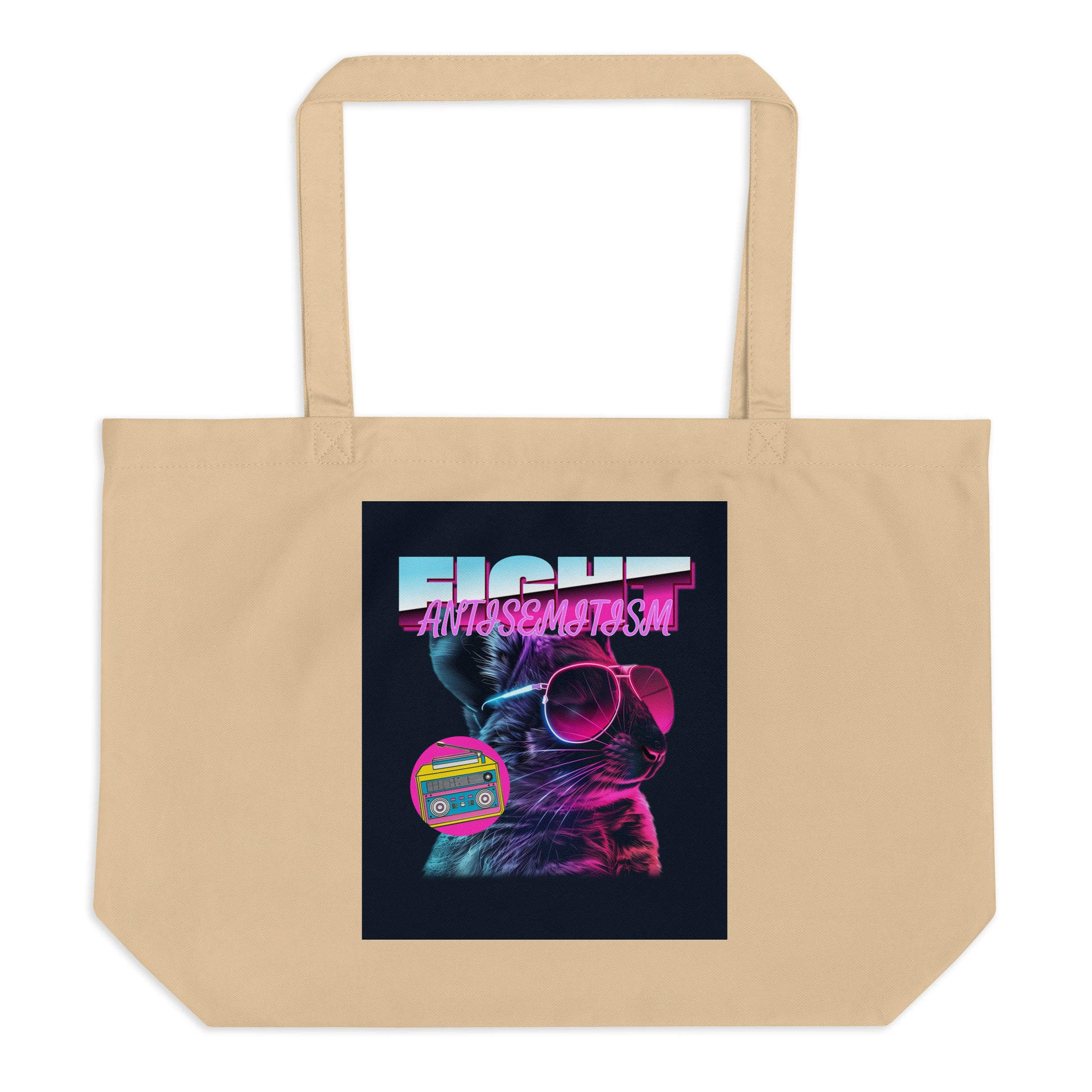Retro Neon Animal | Fight Antisemitism | Large Organic Tote Bag