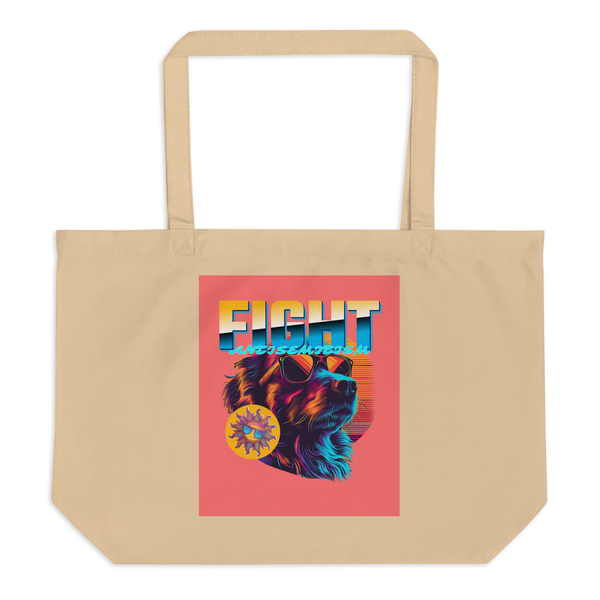 Retro Neon Animal | Fight Antisemitism | Large Organic Tote Bag