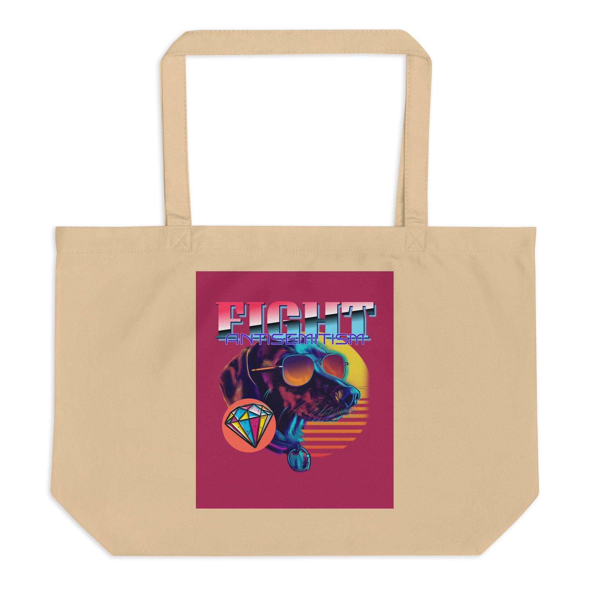 Retro Neon Animal | Fight Antisemitism | Large Organic Tote Bag